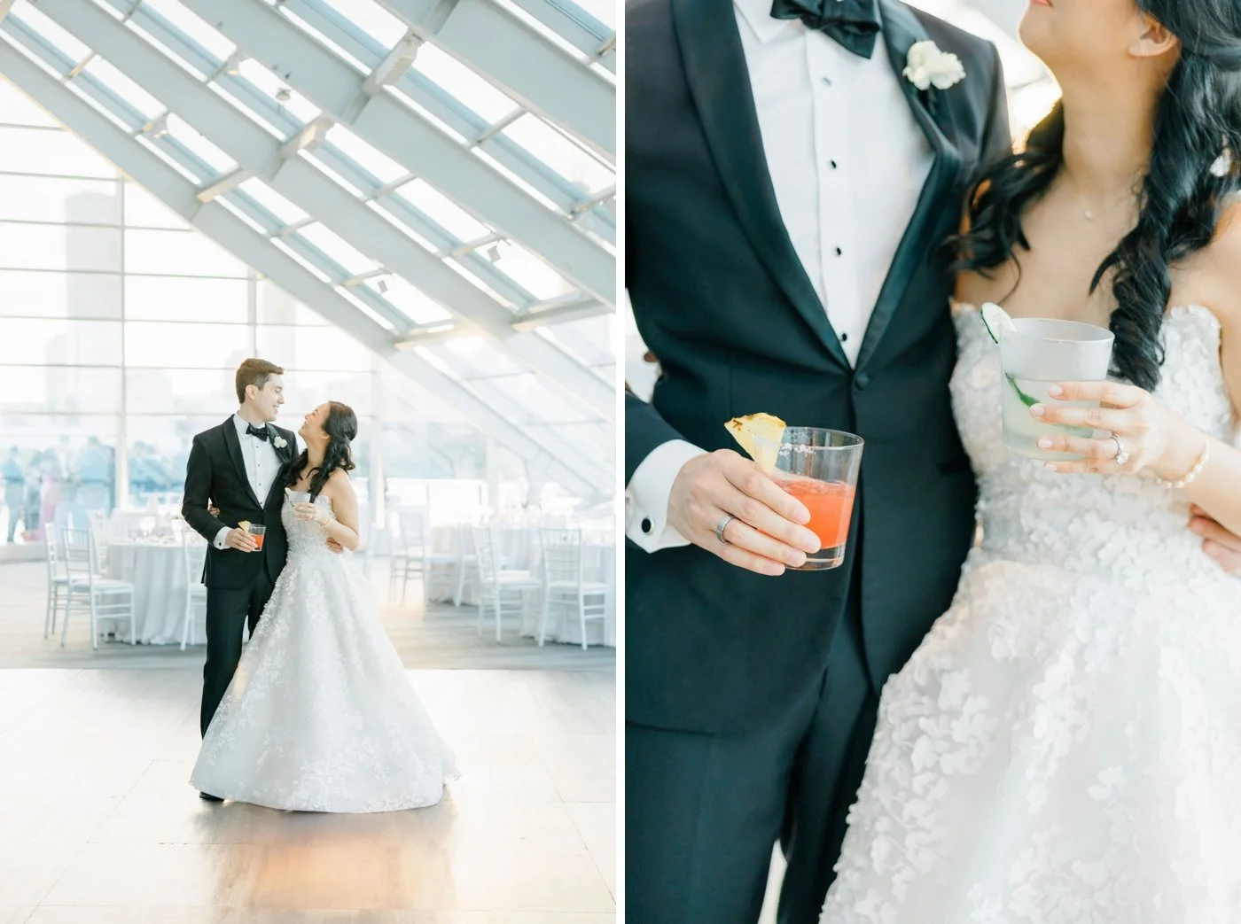 Bride and groom in the Solarium at Adler Planetarium