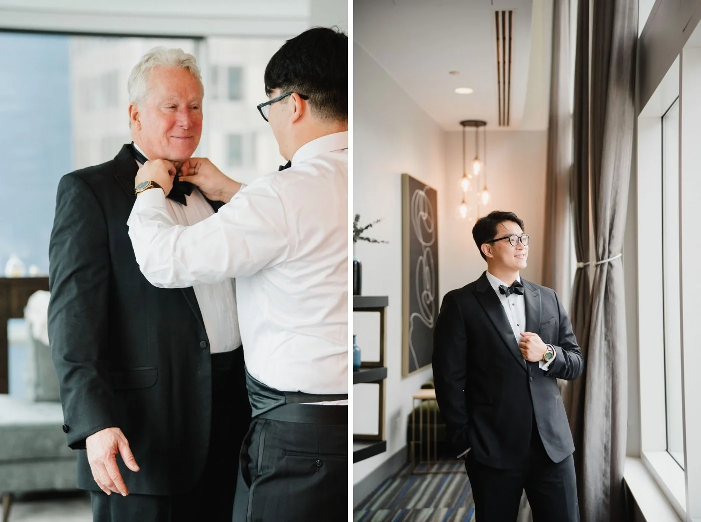 Groom getting ready for his wedding at the Chicago Cultural Center