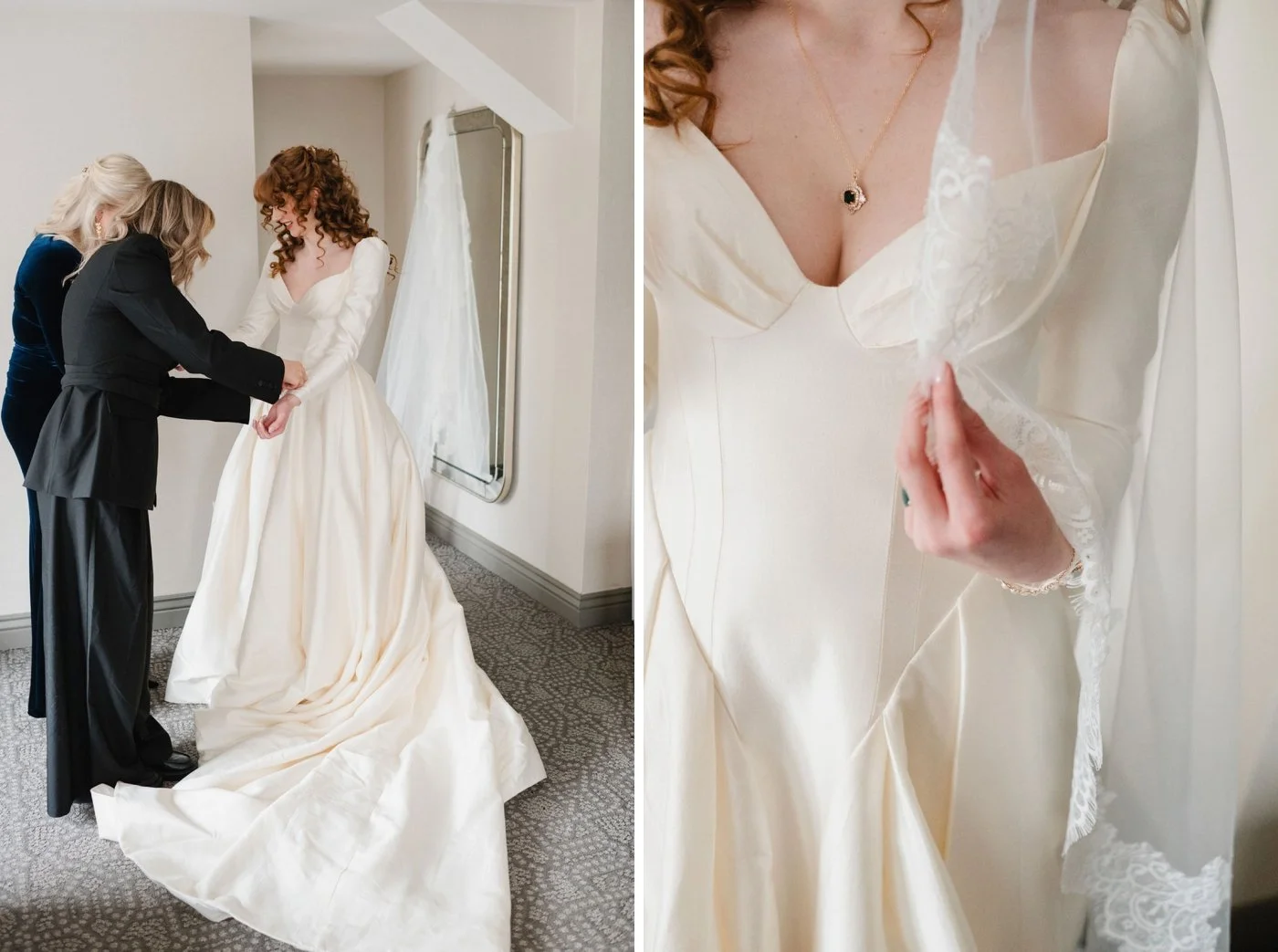 Bride getting ready for her wedding at the Chicago Cultural Center