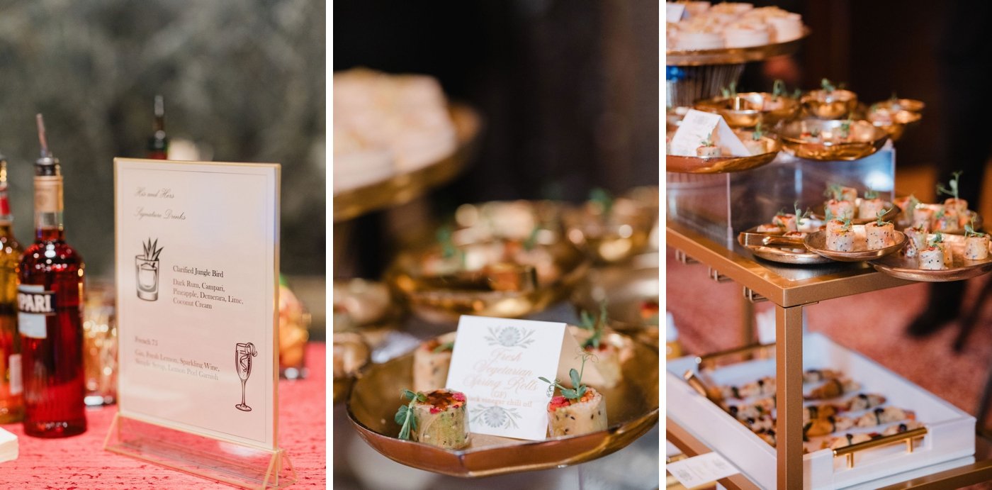 Signature drinks and dim sum cart at a Chicago winter wedding