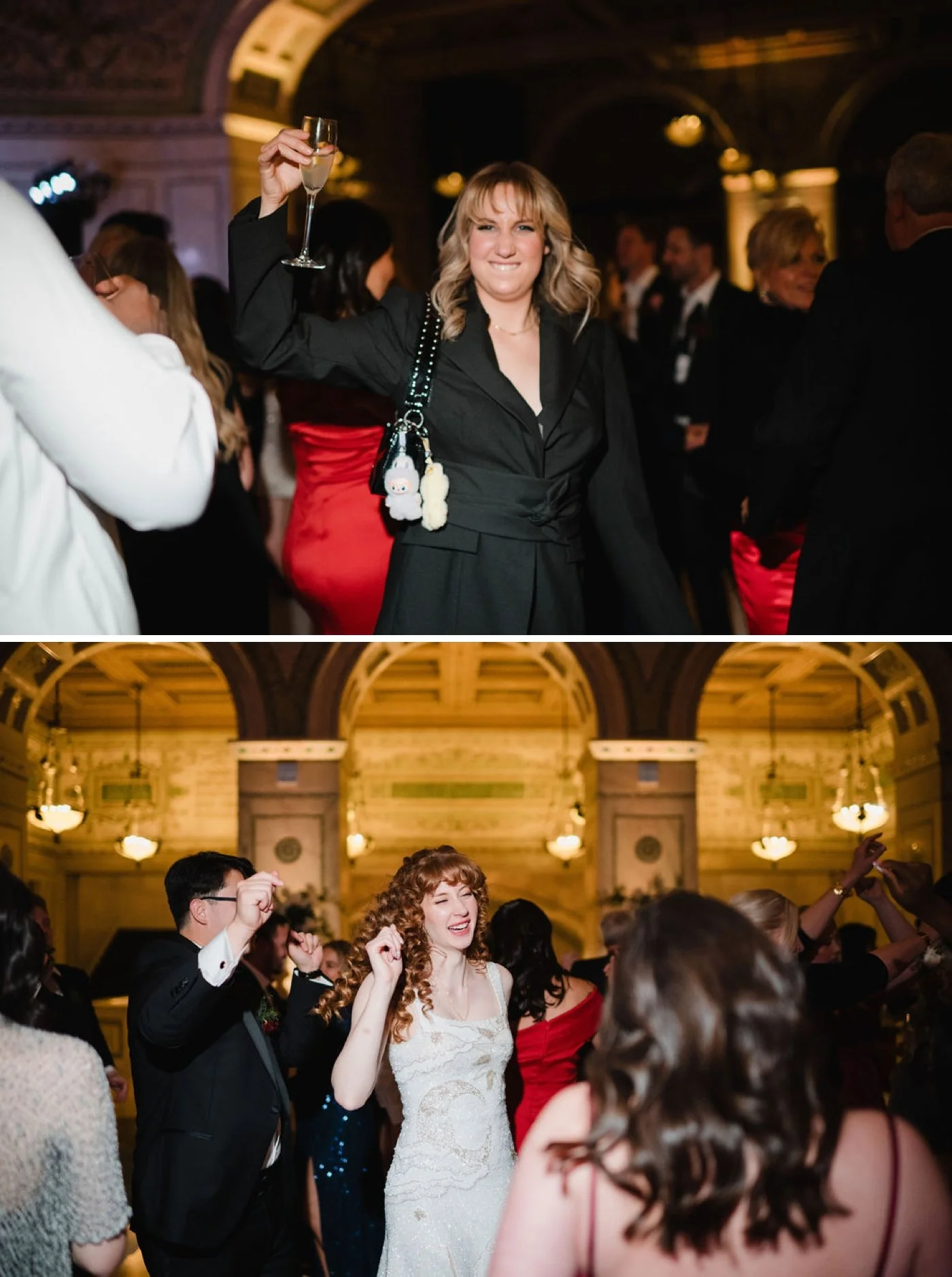 Bride and groom on the dance floor at their Chicago winter wedding