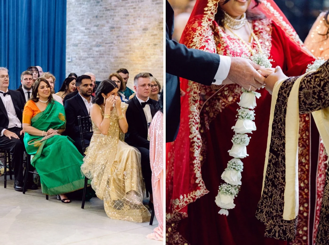 Guest wiping away tears during a wedding ceremony
