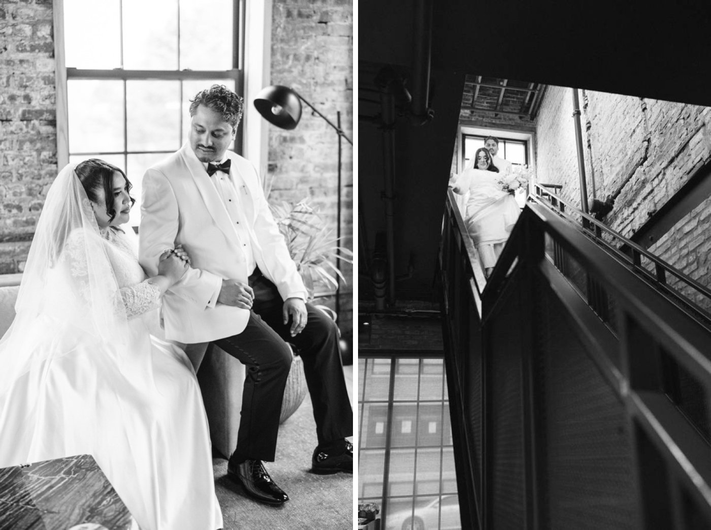 Black and white bridal portraits