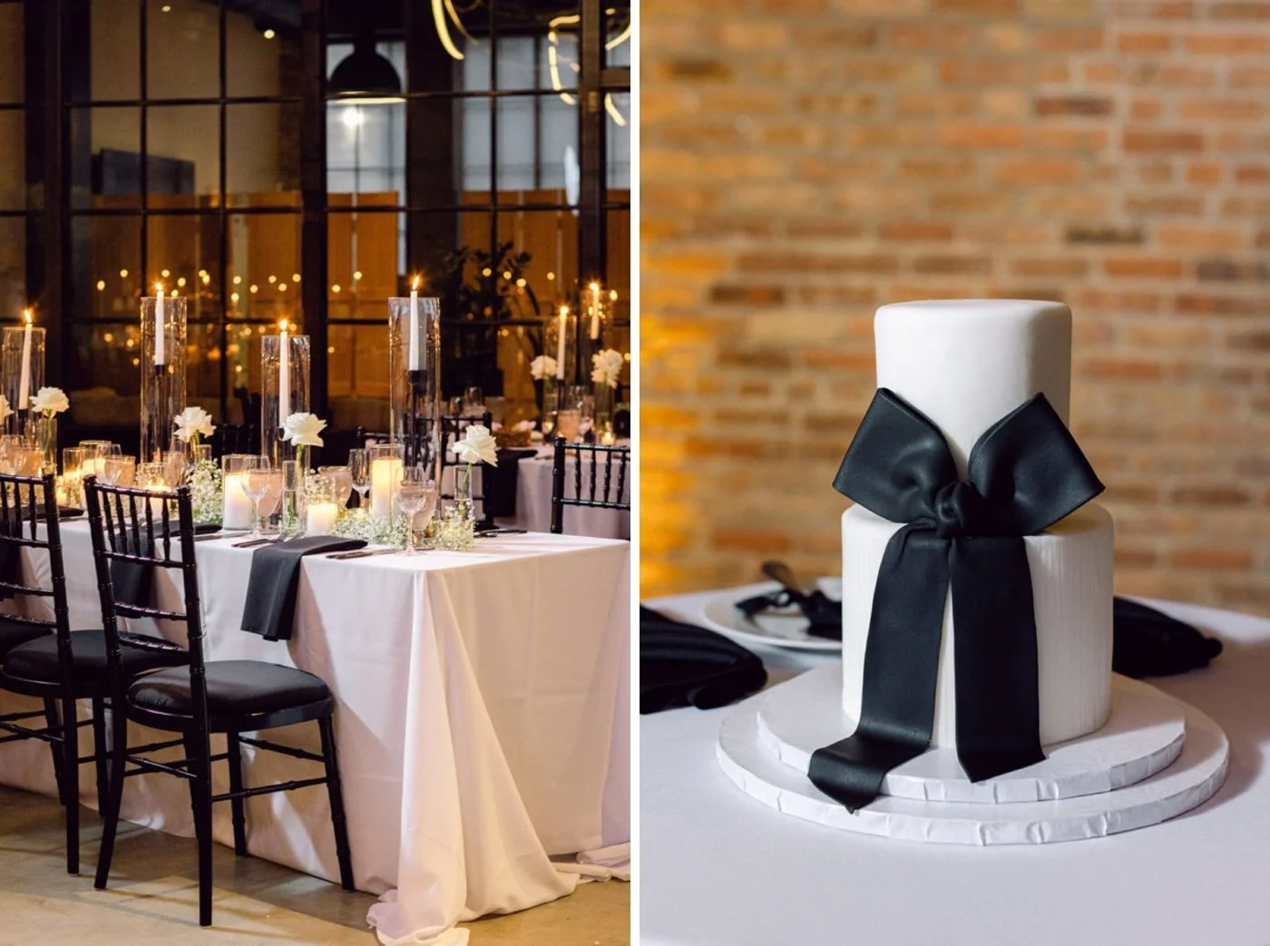 Mini wedding cake with black fondant bow