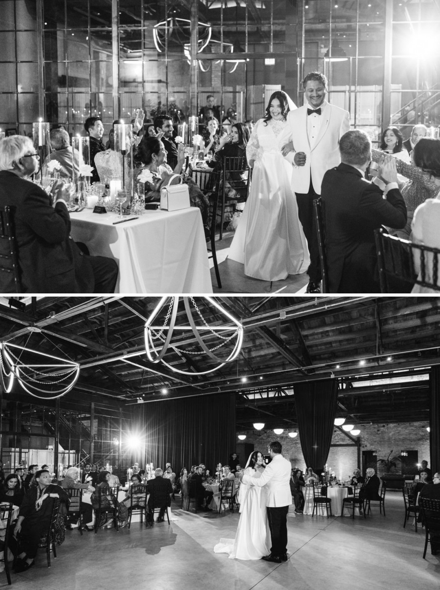 Bride and groom entering their wedding reception at Wildman BT
