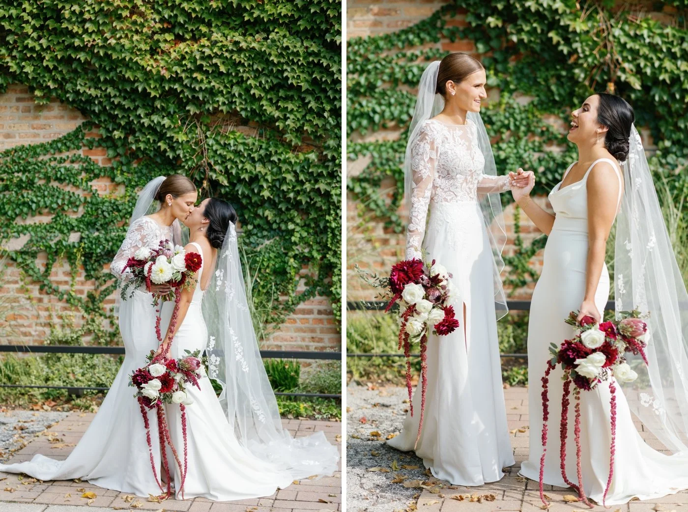 Brides kissing after first look