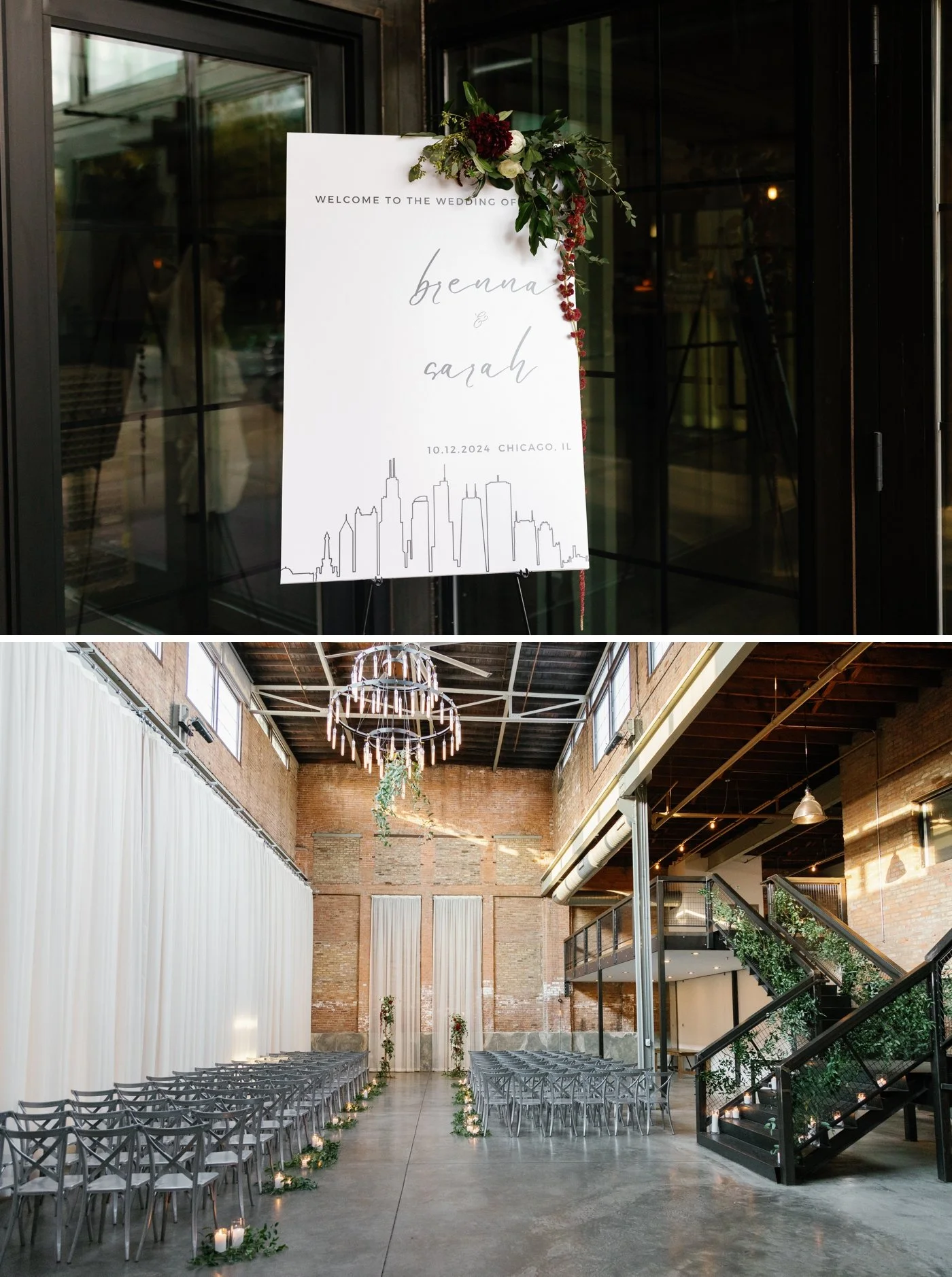 Setup for an indoor wedding ceremony at Fairlie Chicago