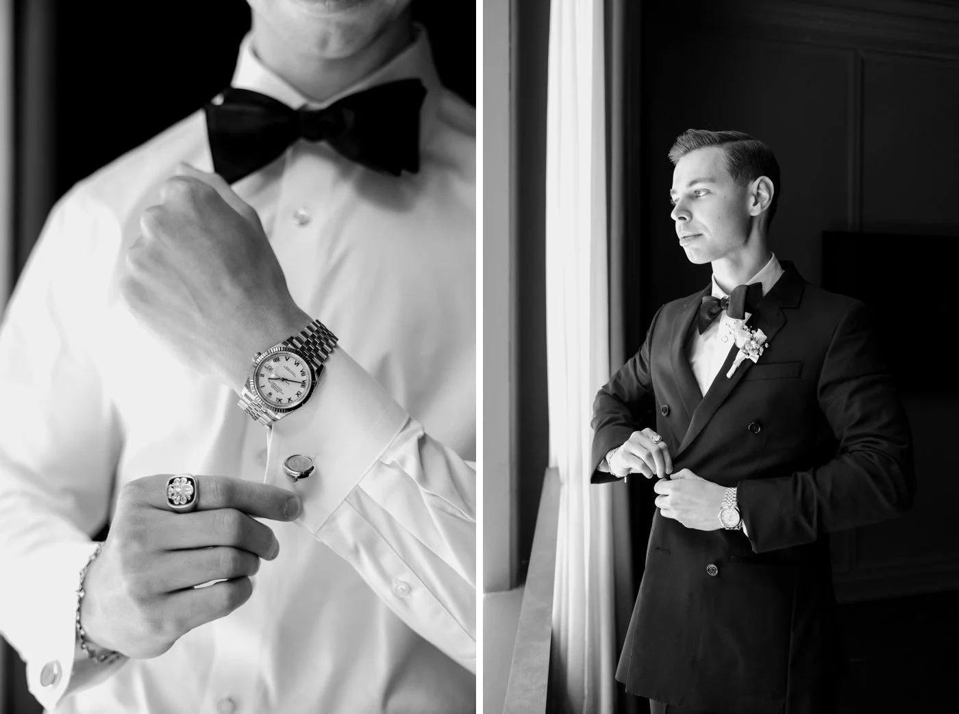 Groom getting ready for his wedding at the Kimpton Gray Hotel