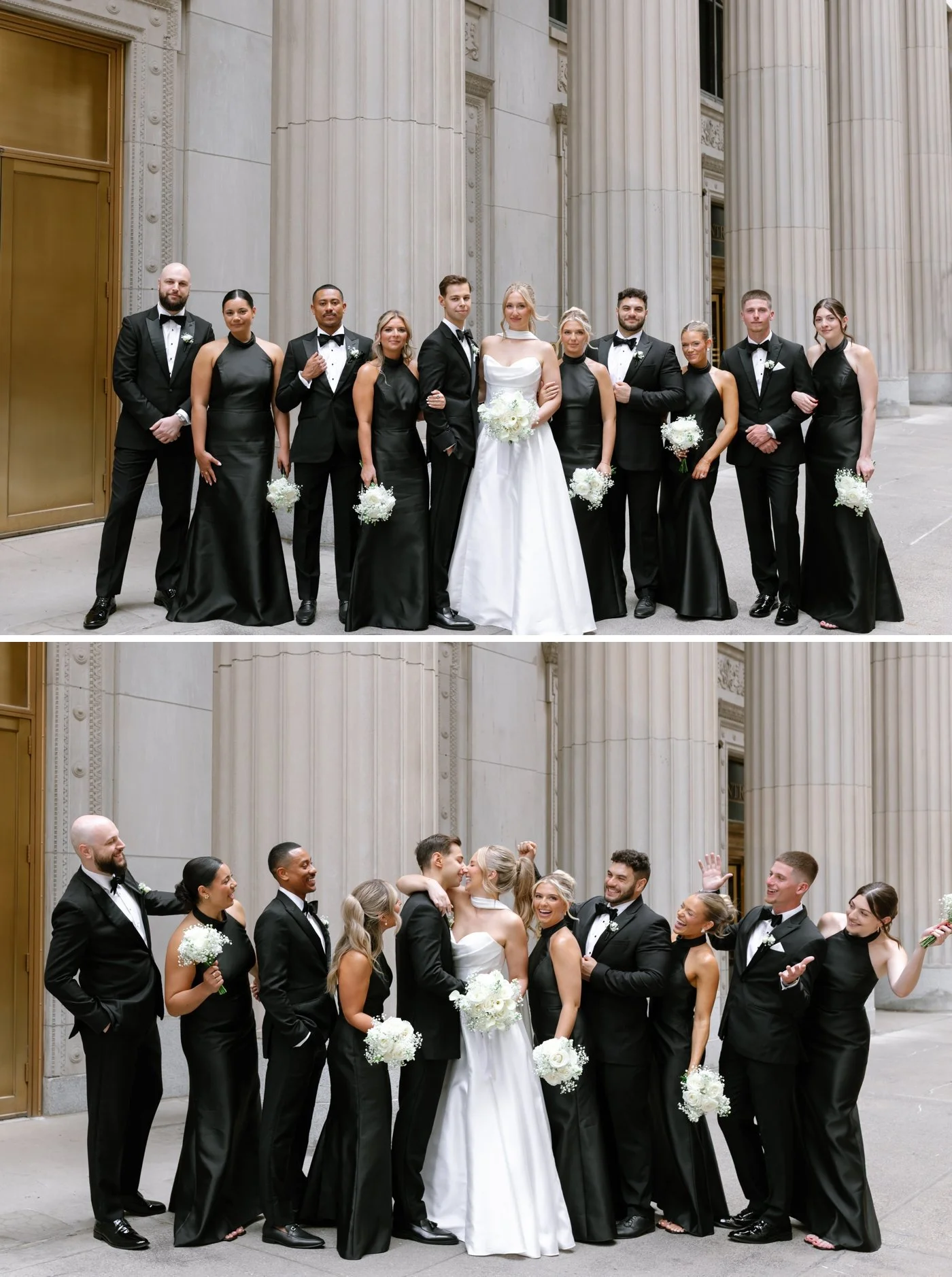 Bridal party wearing black and white
