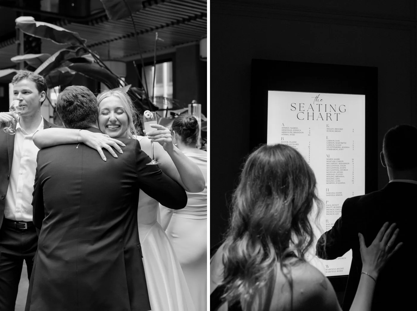 Bride hugging one of her guests at cocktail hour