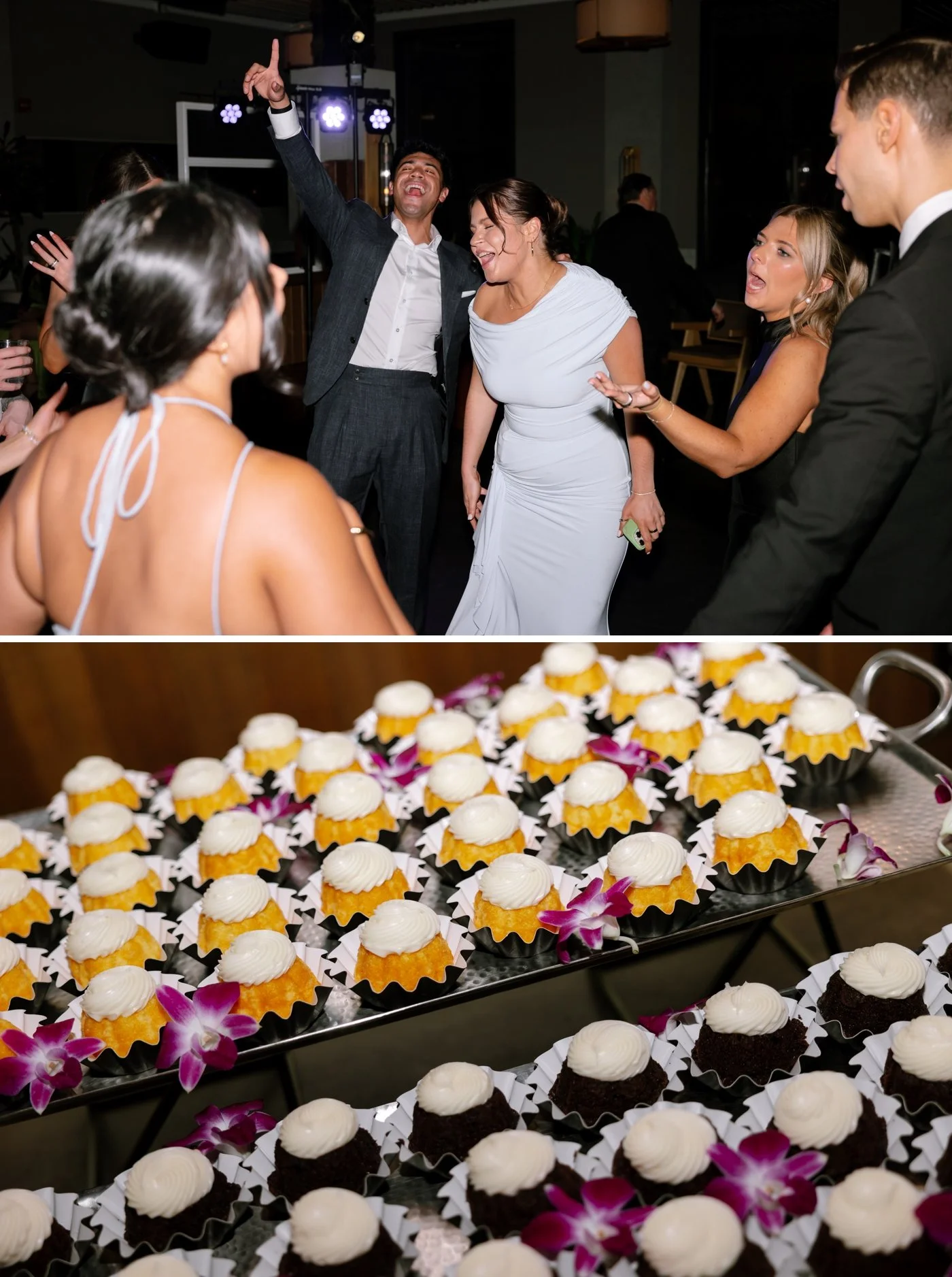 Dessert table with cupcakes and orchids at a Chicago wedding