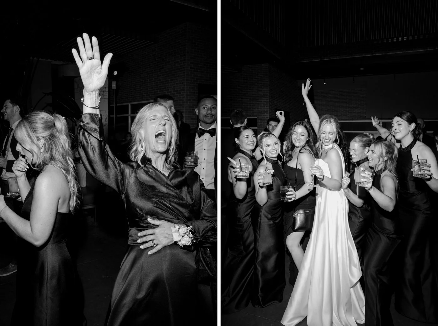 Bride dancing with her bridesmaids at her wedding reception