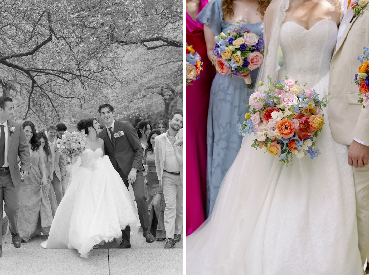 Chicago bride holding a colorful wedding bouquet by Yanni Design Studio