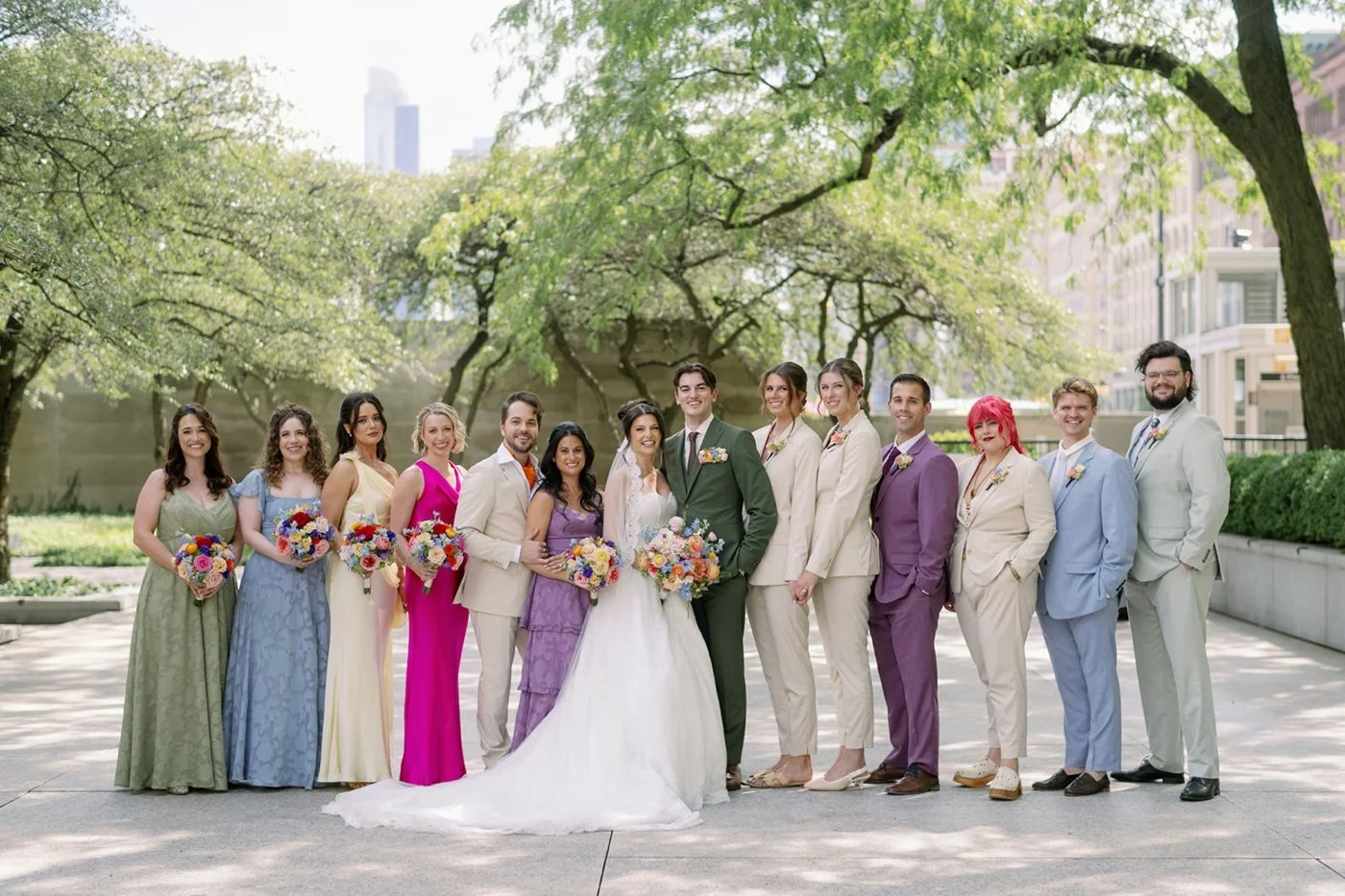 Bridal party portraits in Downtown Chicago