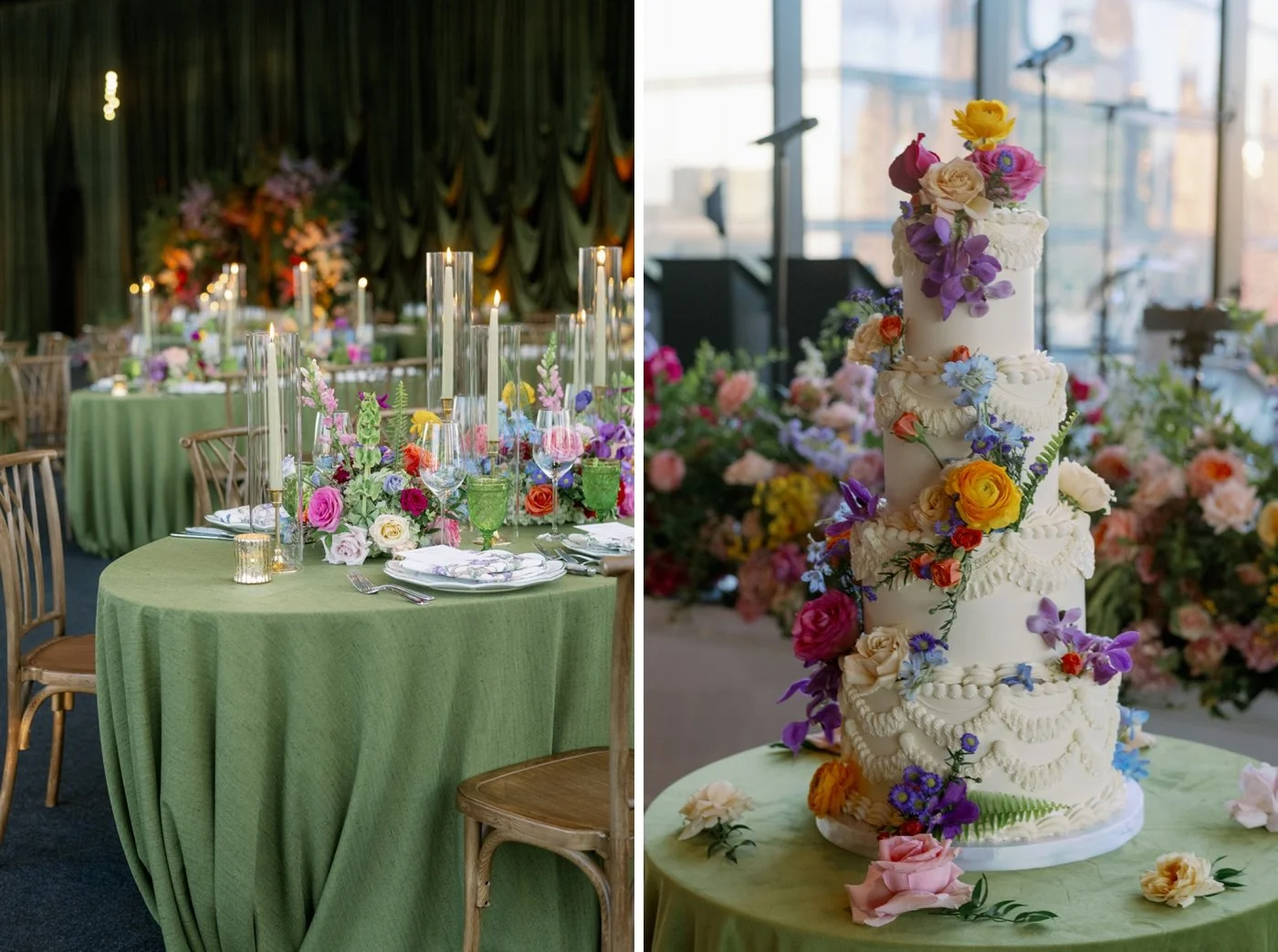 Colorful Chicago wedding cake by ECBG Cake Studio