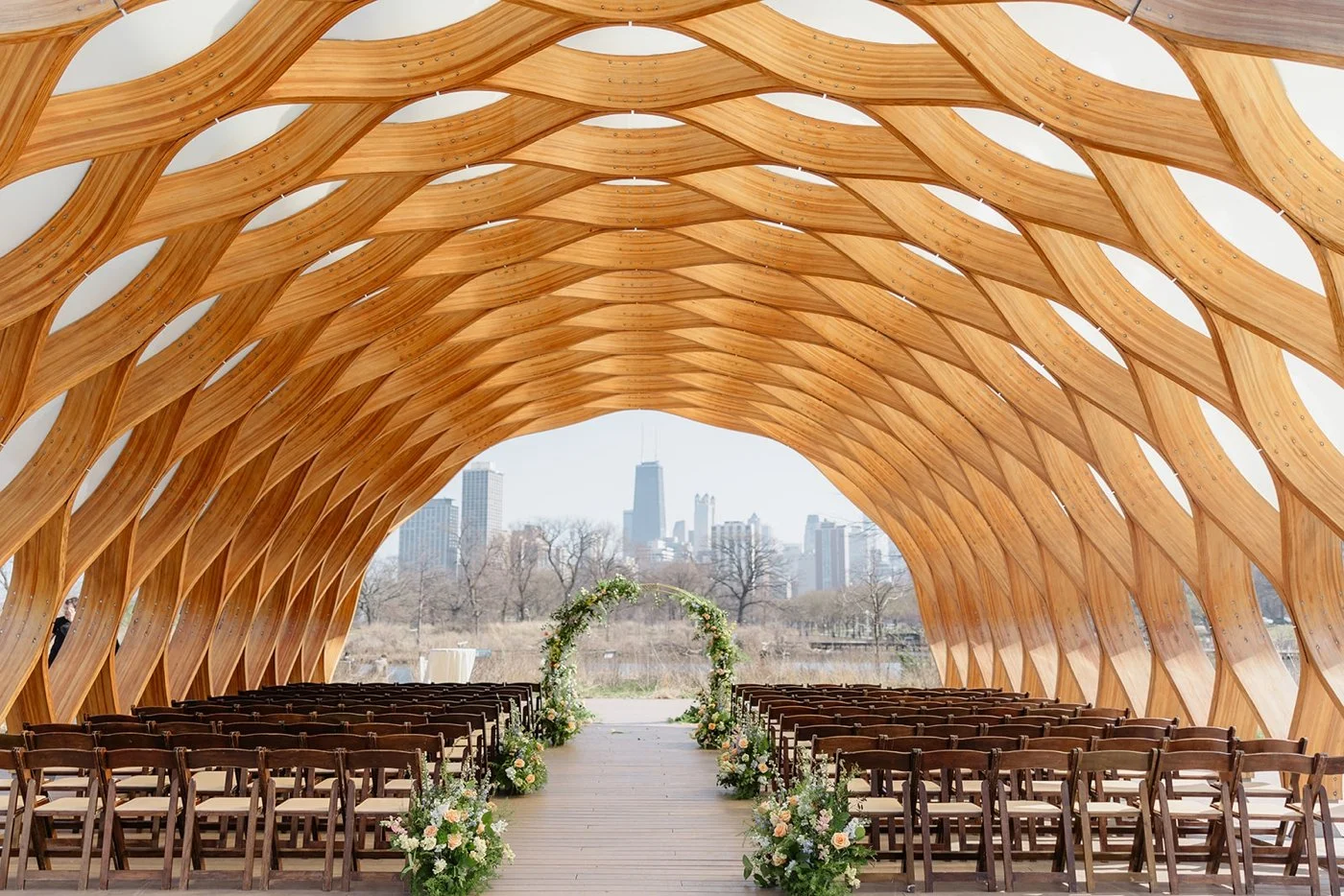 Wedding ceremony setup at the Peoples Gas Pavilion, Chicago
