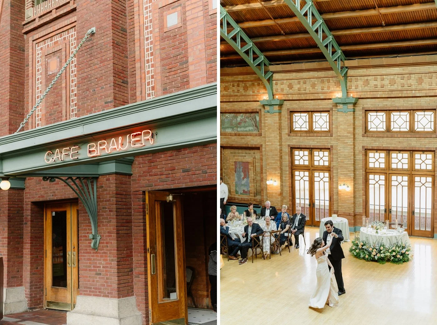 Bride and groom sharing their first dance at Cafe Brauer
