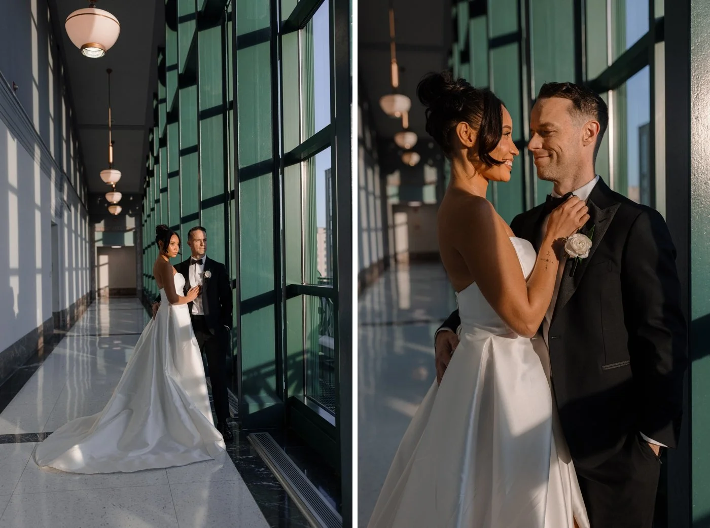 Bridal portraits in the South Hall at the Harold Washington Library