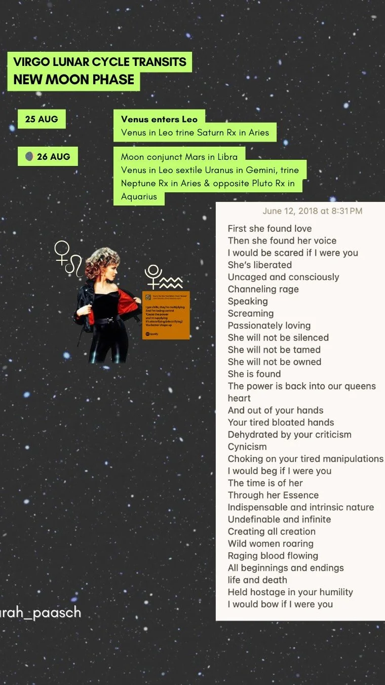 I remember writing this poem (see below) & feeling this surge of cathartic feminine rage healing through the words pouring out of me. It felt scary to feel & write this, like I was transcribing something from centuries of collective pain. And