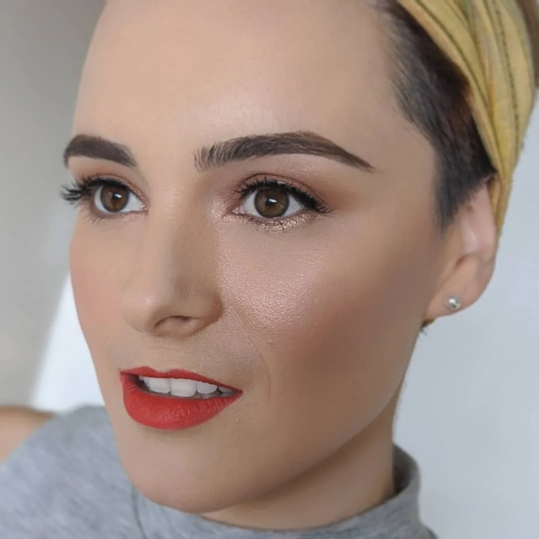Fresh Bridal Makeup look with a bold red lip 
