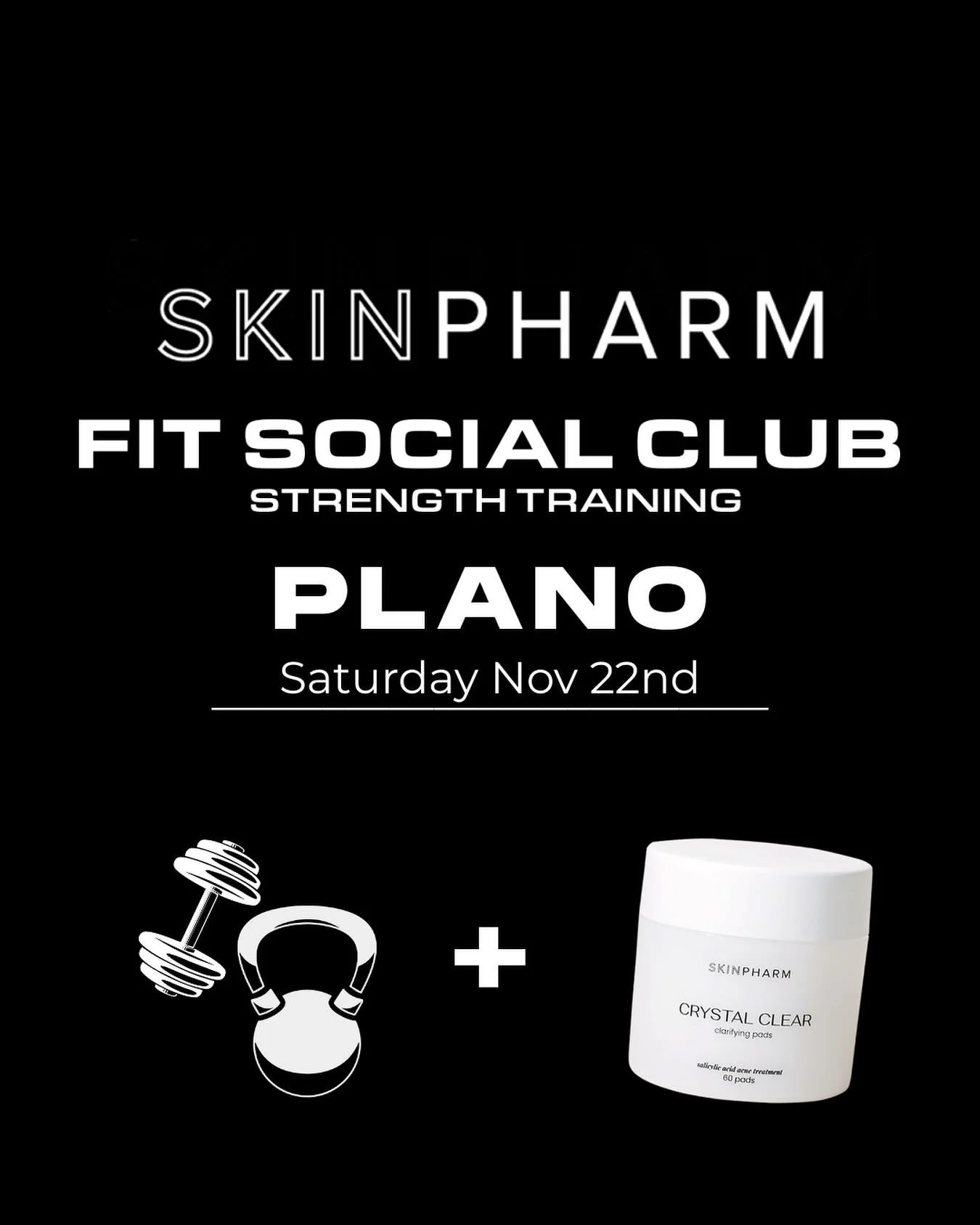 FSC Plano X Skin Pharm Plano 

Join us and @skin_pharm Plano Saturday November 22nd on our Plano location. 🤍💪🏼

Come see us/ them for a mini consultation and Crystal Clear Pads ✨ 🧖🏻&zwj;♀️ 

BOOK NOW!