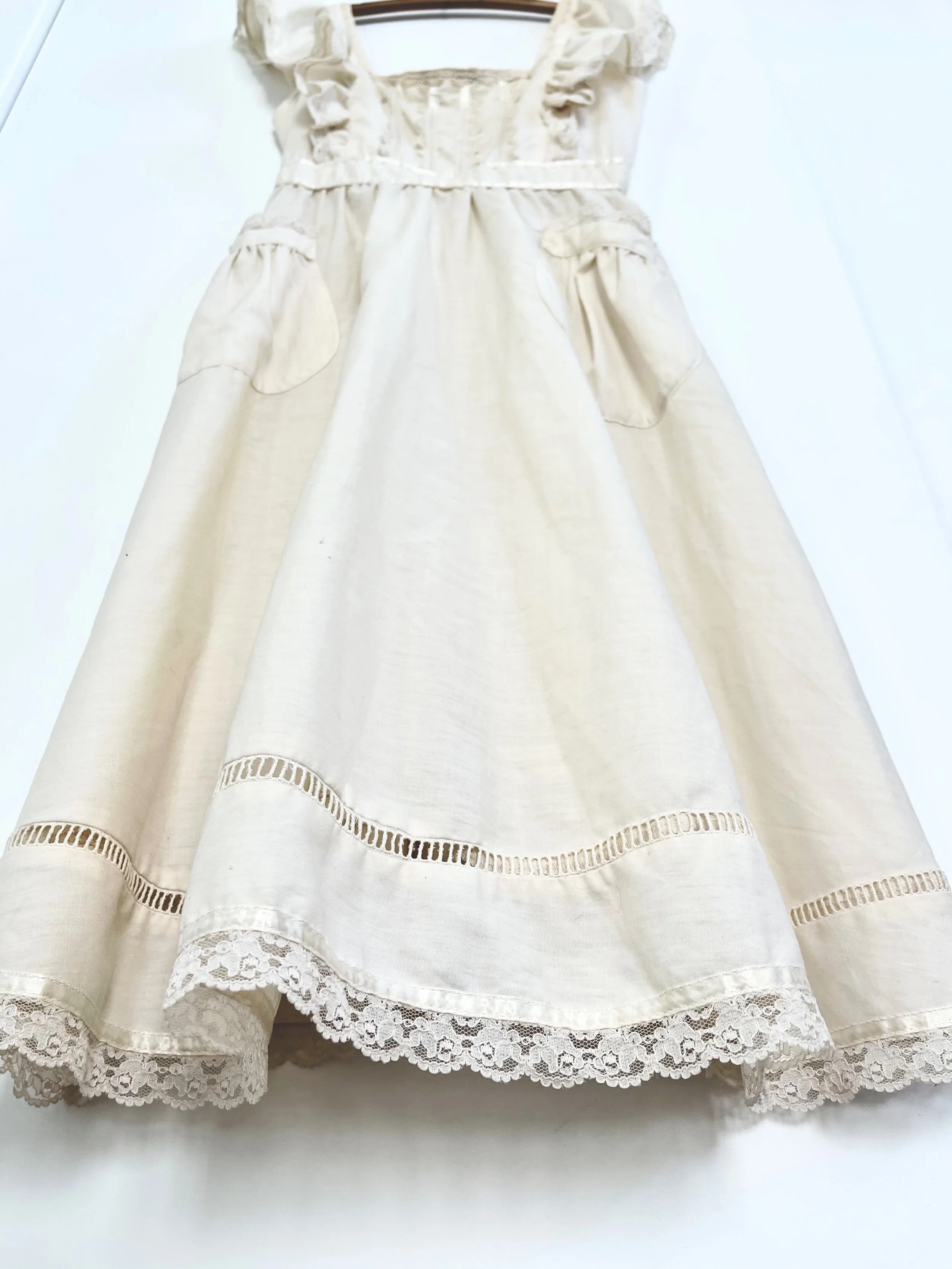 beige pinafore dress Ethel Fancy Pinafore in Antique Ivory – Only Little Once main image 1