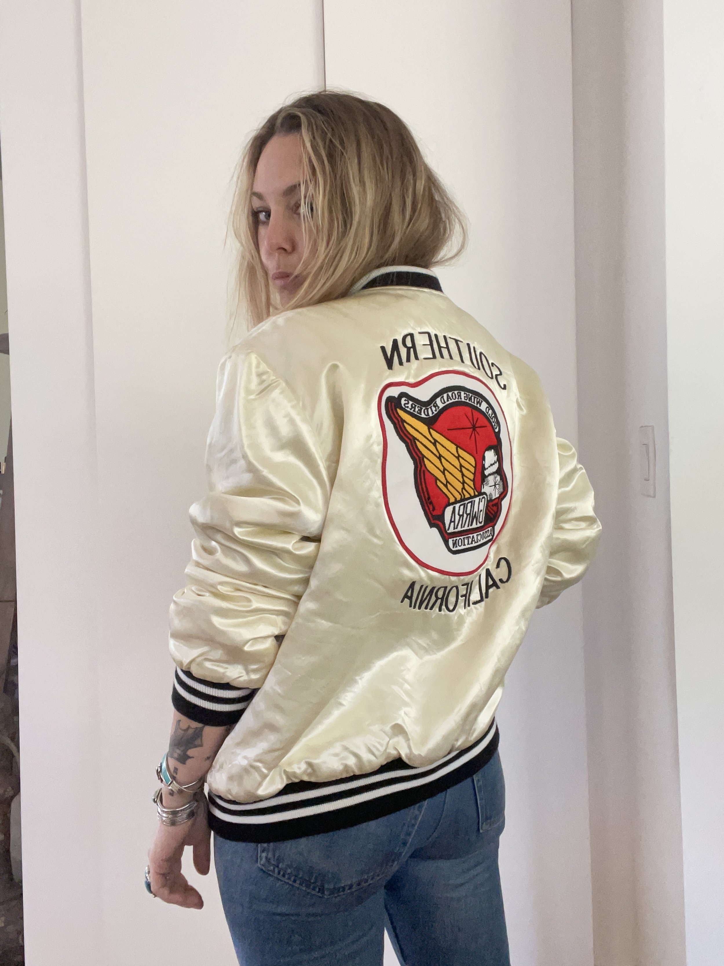 Vintage Satin Gold Wing Riders Jacket — SOSOSO