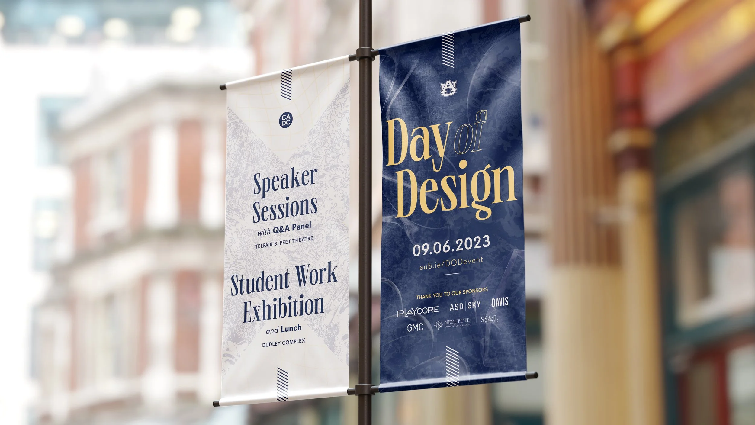  2023 Day of Design pole banners  (displayed on light and utility poles across Auburn’s campus)  