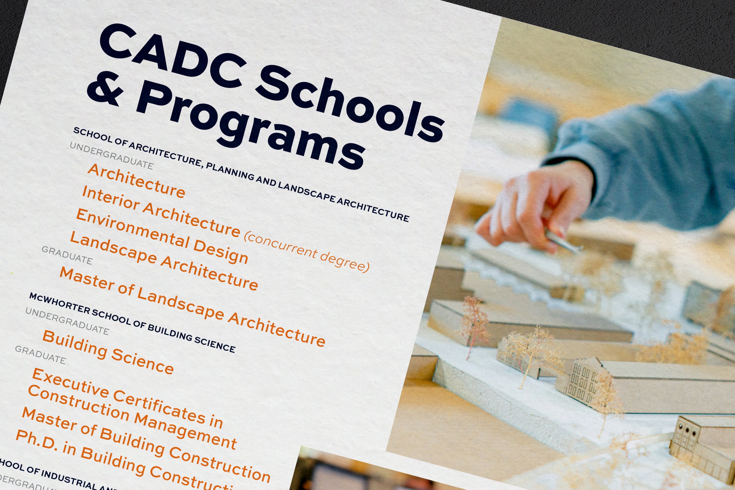   Detail of interior schools &amp; programs page, showing how typographic hierarchy and layout adapt to different content types. The CADC Office of Recruitment needed to highlight programs  above all else while providing structural context for the co