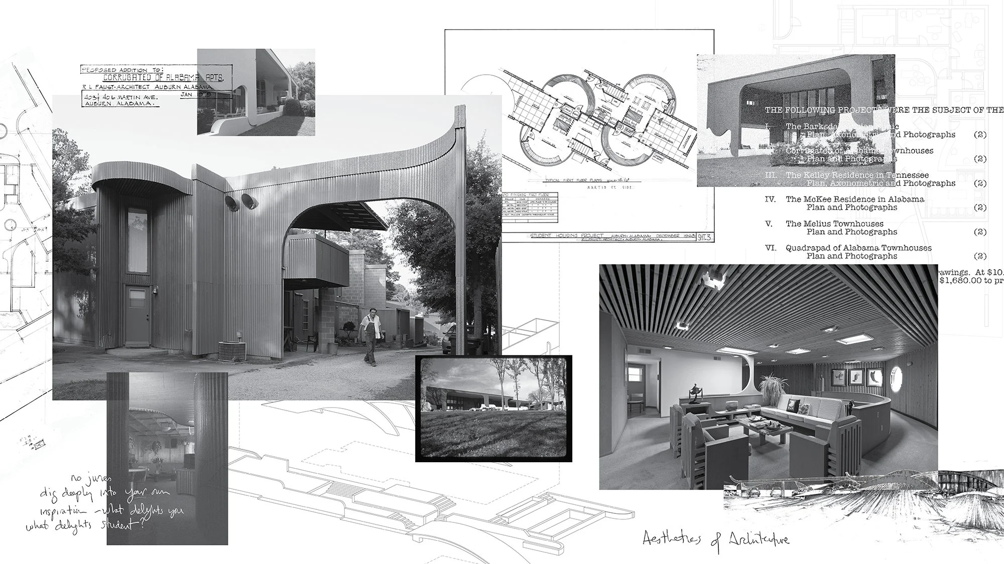   A study of Faust’s architectural drawings, sketches and built work was conducted to identify recurring organic forms that later informed the visual language of the identity.  