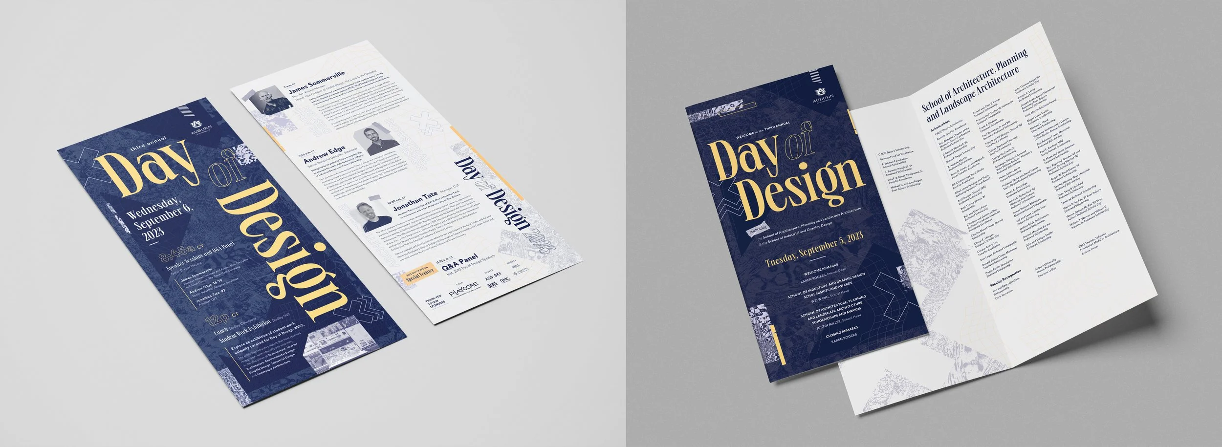   Printed programs carried the identity through both banquet and speaker materials, presenting key information clearly while highlighting layered textures, abstract forms and typographic hierarchy.   