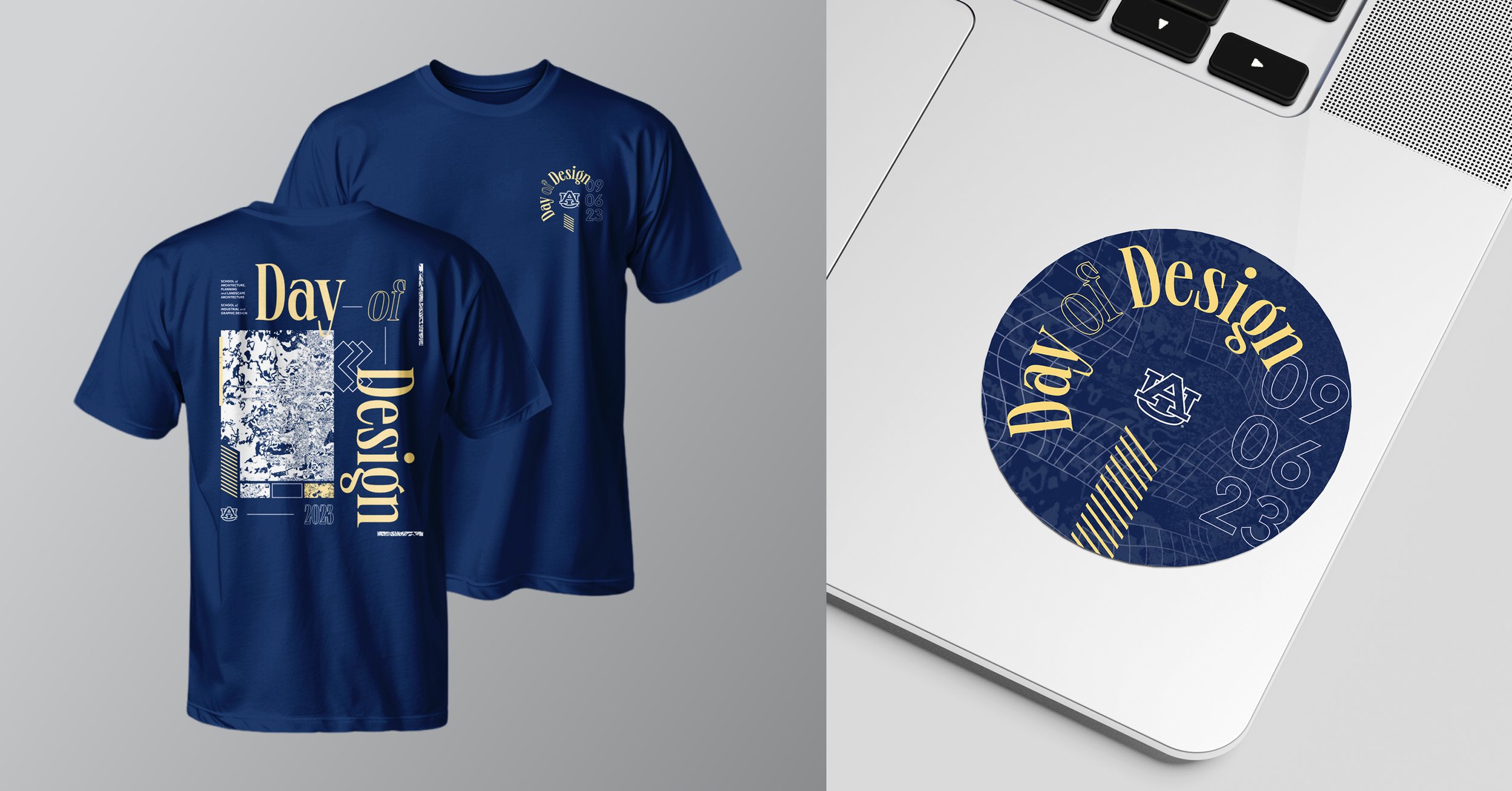   Event merchandise applied the visual identity across t-shirts and stickers, giving attendees a tangible way to interact with the branding beyond the event.  