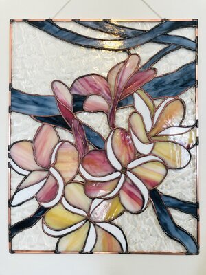 Custom Stained Glass Plumeria Flower Design Copper Studio Art