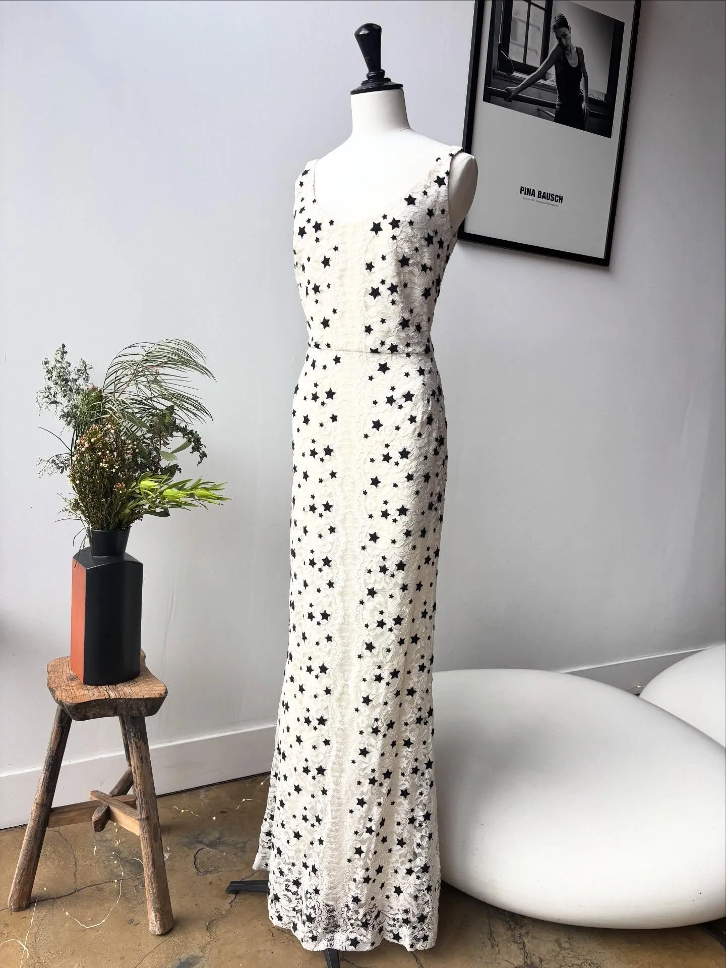 Serene windows for the pre holiday weekend. Embroidered stars on lace. Stop by for gifts this weekend 10-6 x