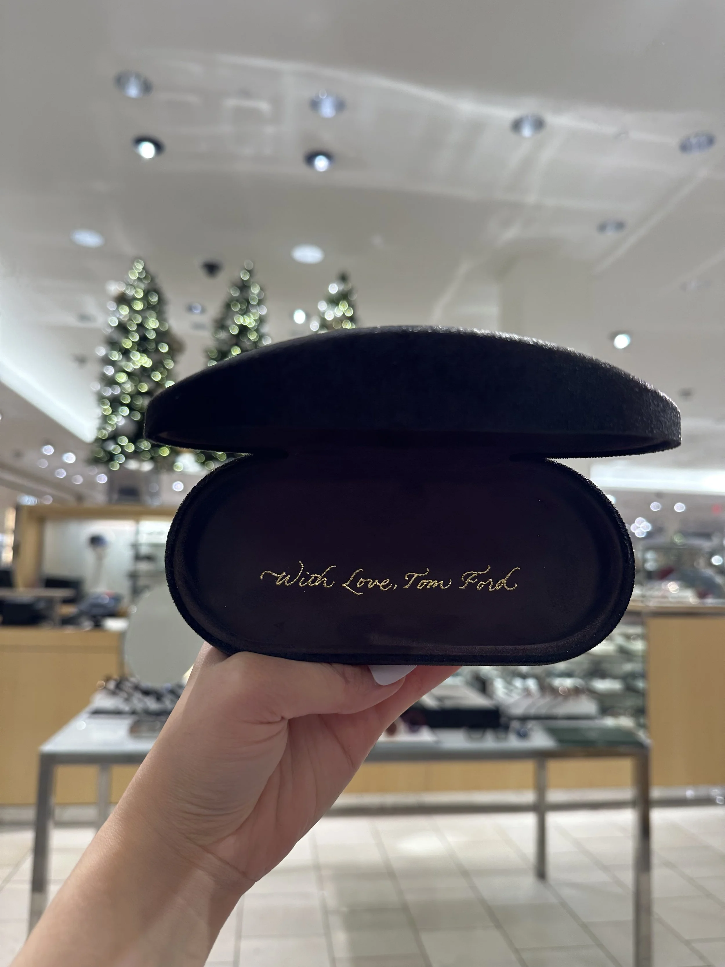 Personalized sunglass cases at Newport Beach Neiman Marcus. These were done with a gold foiling method by Choi Calligraphy, a live event artist.