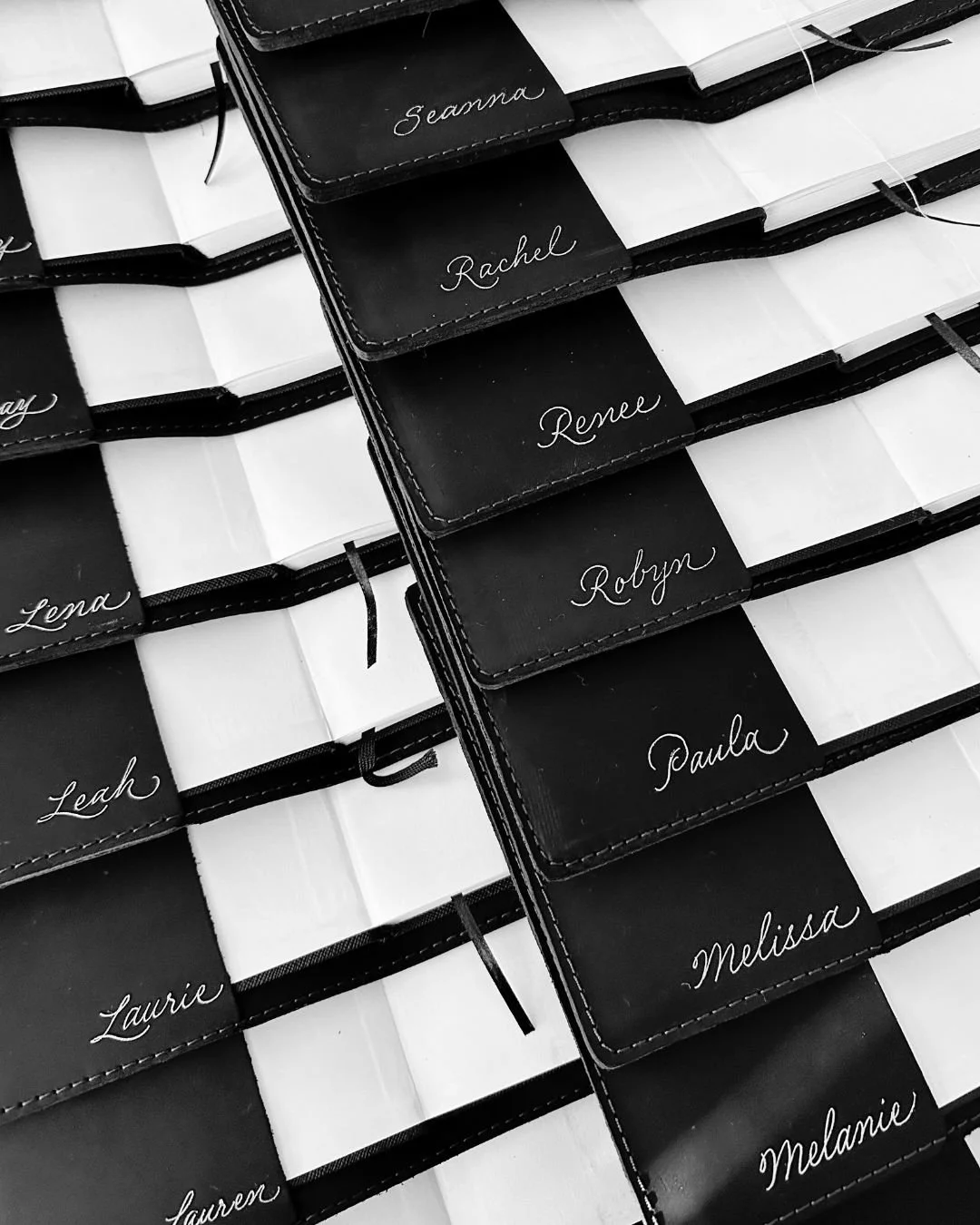 Corporate event leather notebook gifts personalized with calligraphy hot foiling 