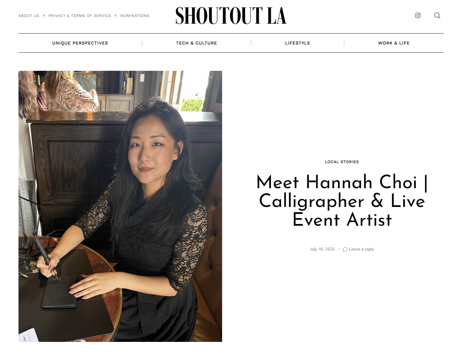 Calligraphy Los Angeles interview for glass engraving and live events