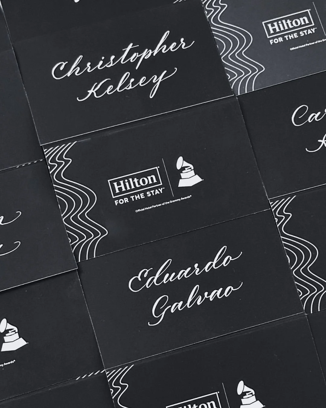 Place cards for Grammys dinner at the Hilton Hotel by Choi Calligraphy at Waldorf Astoria Beverly Hills