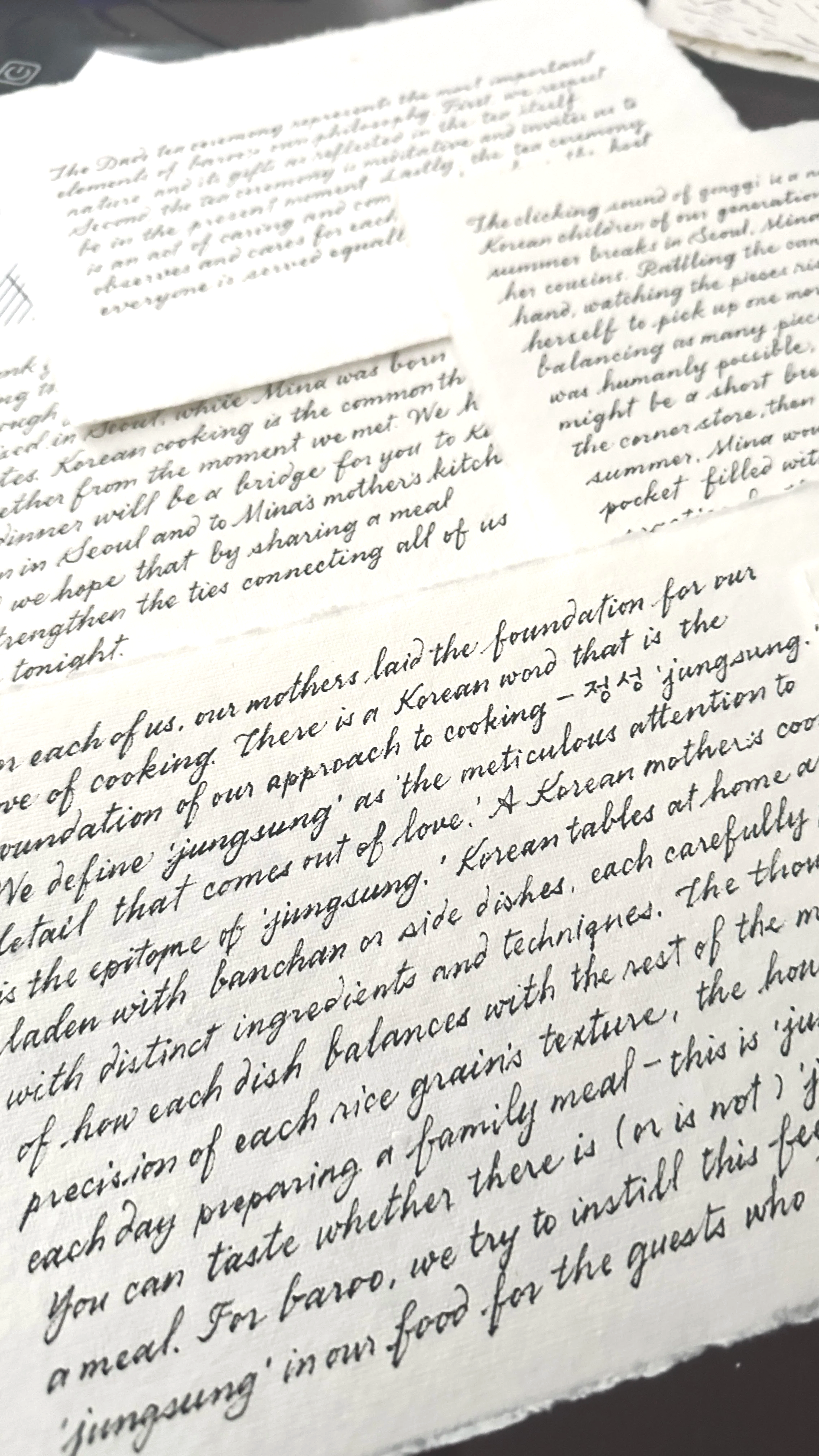 Cursive handwritten notecards for Los Angeles culinary event