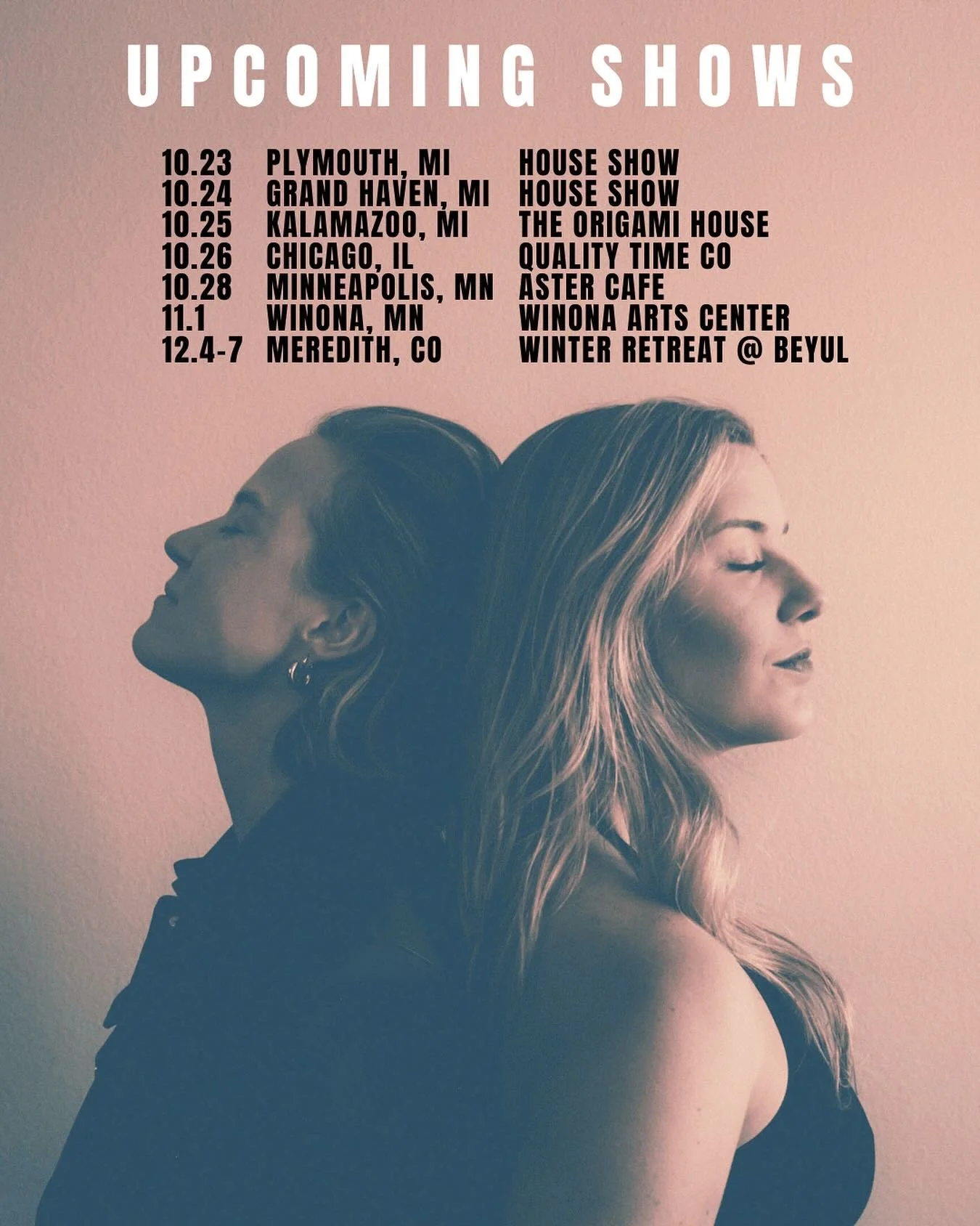 Midwest bb&rsquo;s! We are coming your way soon and it&rsquo;s not the middle of winter! This is a miracle 😂🥶 we would adore if you&rsquo;d join us for one of these intimate nights of song &amp; story. Tag your pals in these places 🫶🏼

October 23
