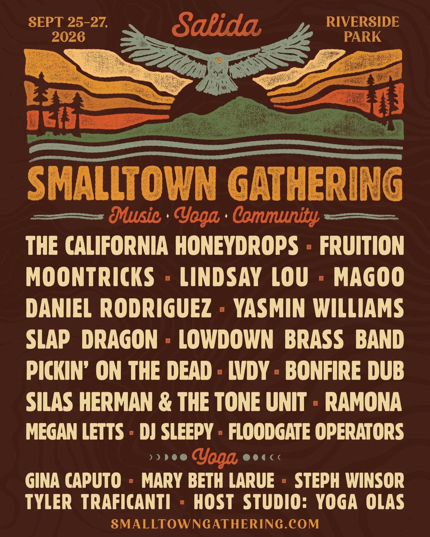 So excited to be heading back to Salida, CO this fall for music, yoga, and the best kind of intimate community! Join us for the 2nd annual Smalltown festival, Sept. 25-27 at Riverside Park.

Tickets &amp; limited camping on sale now at smalltowngathe