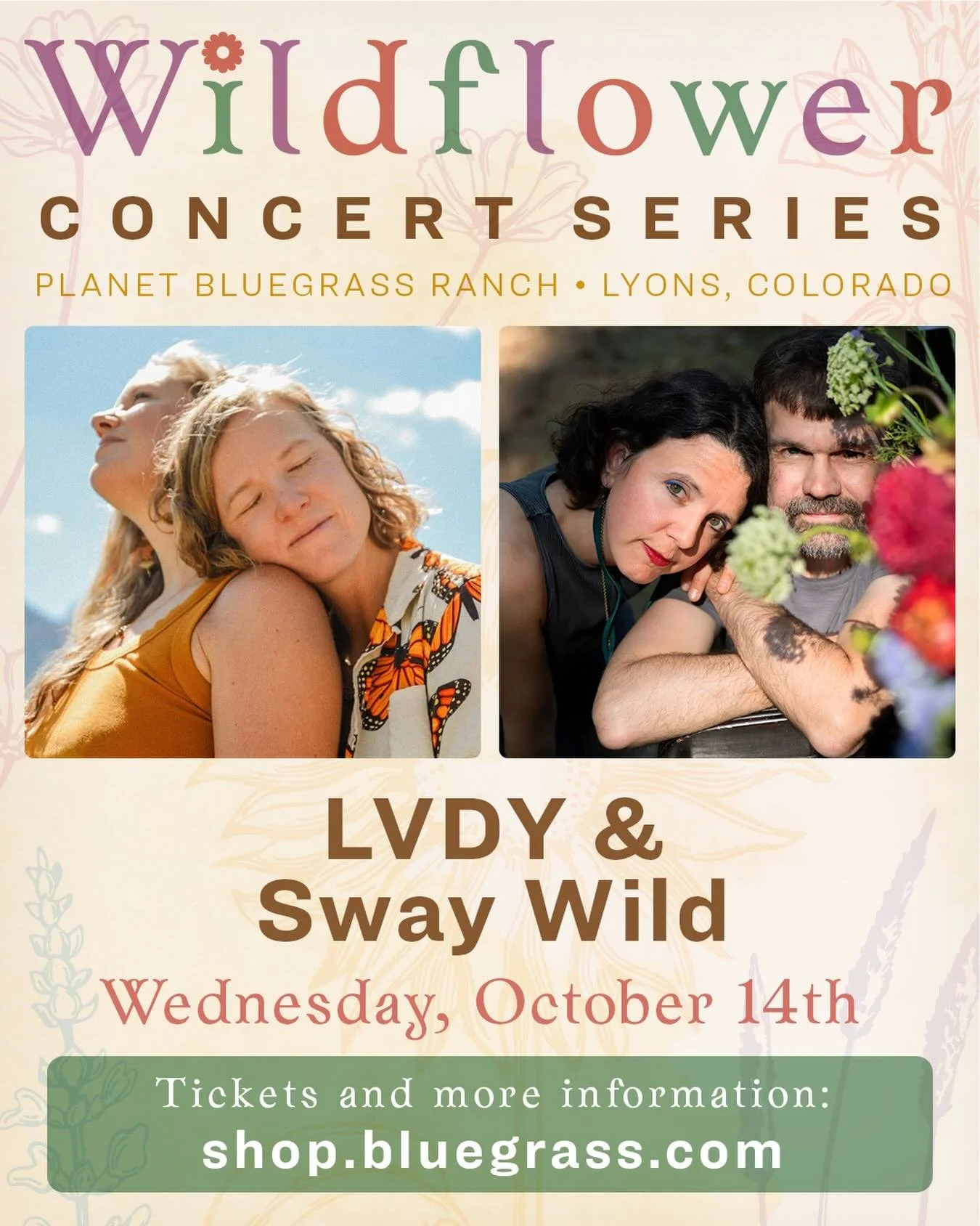We are over the moon to announce we&rsquo;ll be making our @planet.bluegrass debut with the amazing @swaywild this fall as part of the Wildflower Concert Series! Join us on October 14 for an uplifting evening of songs, stories &amp; connection. Ticke