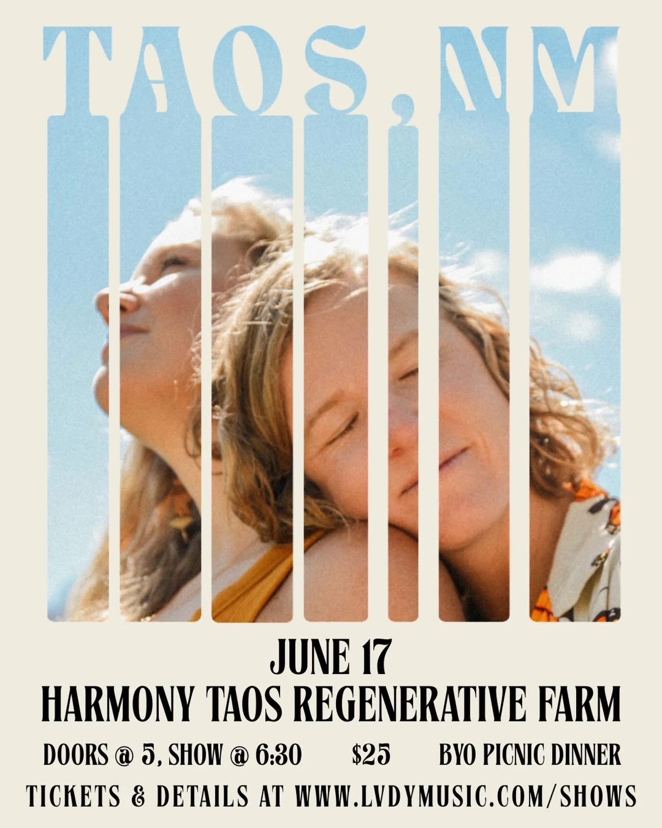 TAOS! We&rsquo;ve been thinking about you since our backyard show last spring &amp; can&rsquo;t wait to be back 🫶🏼 join us June 17 for a magical evening at @harmonytaos.  A portion of all ticket sales will be donated to Healing Heart Collective in 