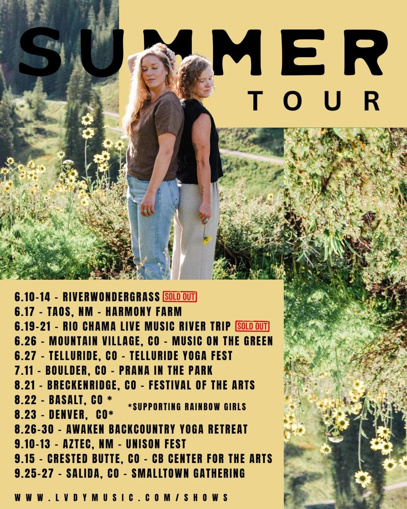 Summer shows starting up next week! Where will we see you?!

6.10-14 - RIVERWONDERGRASS *SOLD OUT*
6.17 - TAOS, NM - @harmonytaos 
6.19-21 - RIO CHAMA LIVE MUSIC RIVER TRIP w/ @farflungadventures *SOLD OUT*
6.26 - MOUNTAIN VILLAGE, CO - @beyondthegro