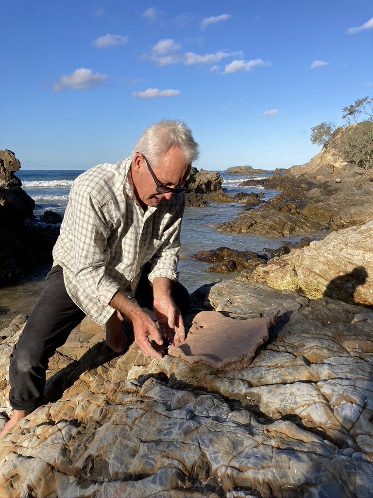  Ceramicist Phil Greed on site at White Bluff imprinting the site onto clay.  