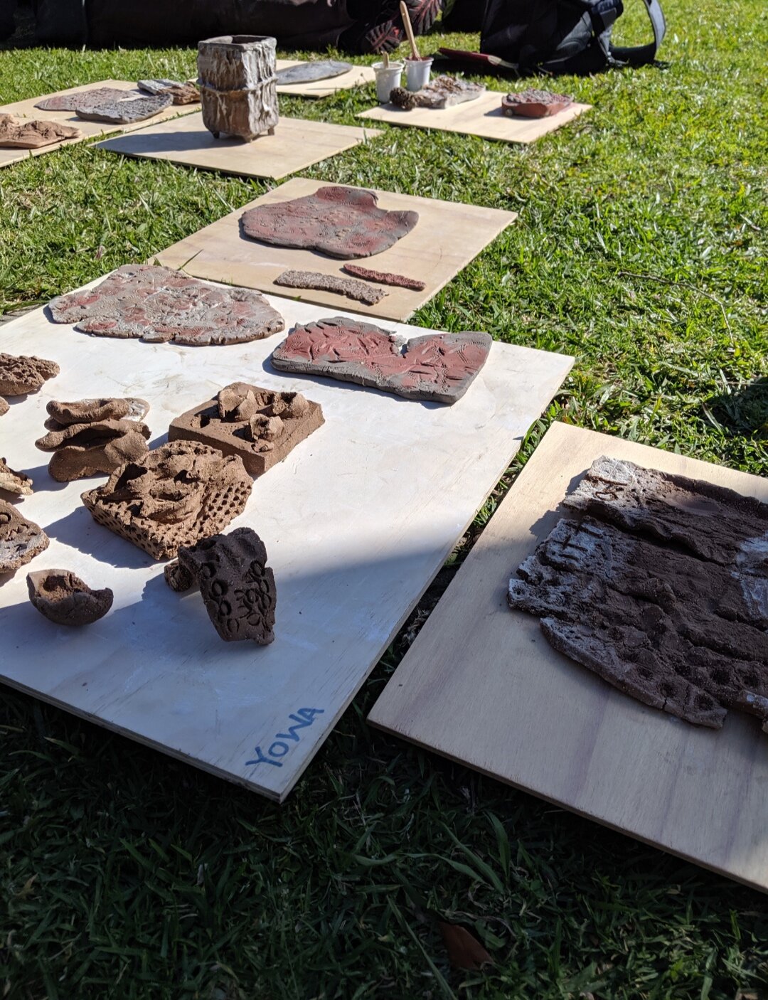  Playing with clay - one the the early collaborative and experimental sessions at White Bluff under the guidance of ceramicist Phil Greed - found textures onsite at White Bluff, photo courtesy of Ashleigh Frost 