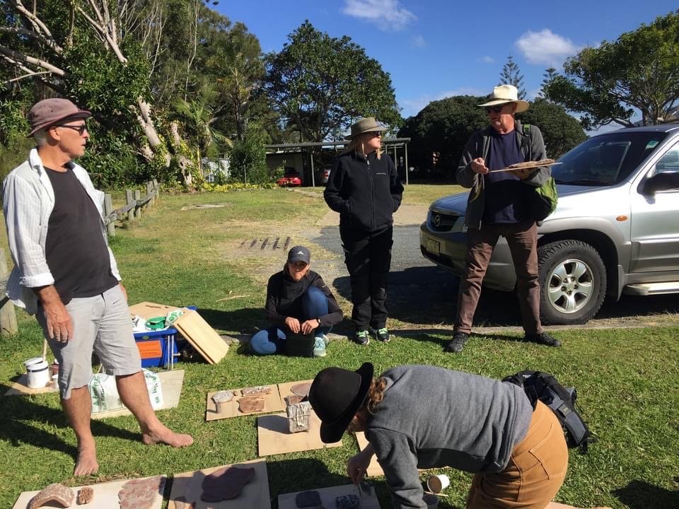  An early White Bluff collaboration session. Getting to know our clay, and our site under the tutelage of ceramicist Phil Greed (far left). 