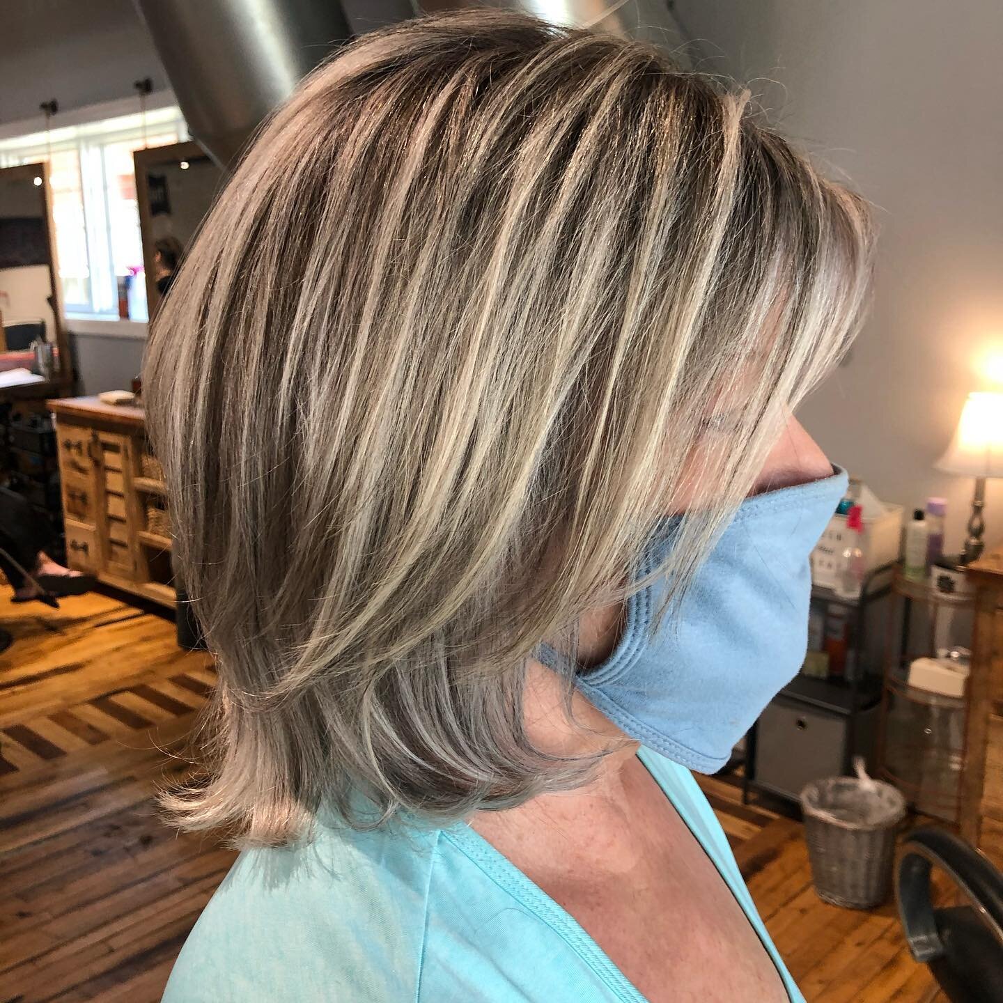 Blended Multidimensional Grey Highlight/Lowlight. 🙌

 This lovely lady wanted a fresh highlight/lowlight to blend her grey and add more dimension to her hair for a natural, brighter grow out. Beautiful! Swipe for before Photos! 
-------------&gt;