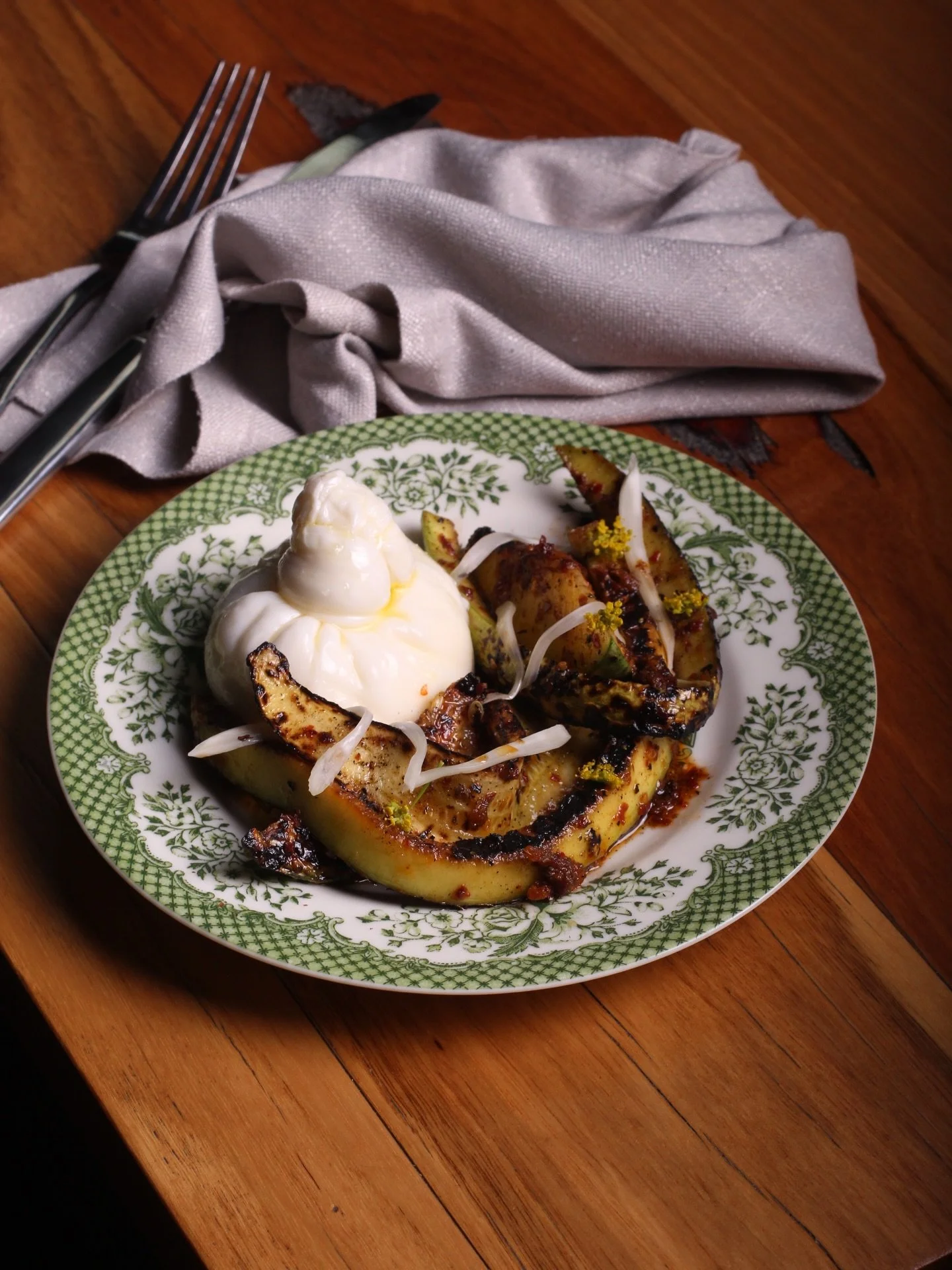 Burrata, heirloom zucchini, crispy chilli &amp; anchovy, fennel flowers. Add a glass of Vermentino and you&rsquo;ll be laughing!