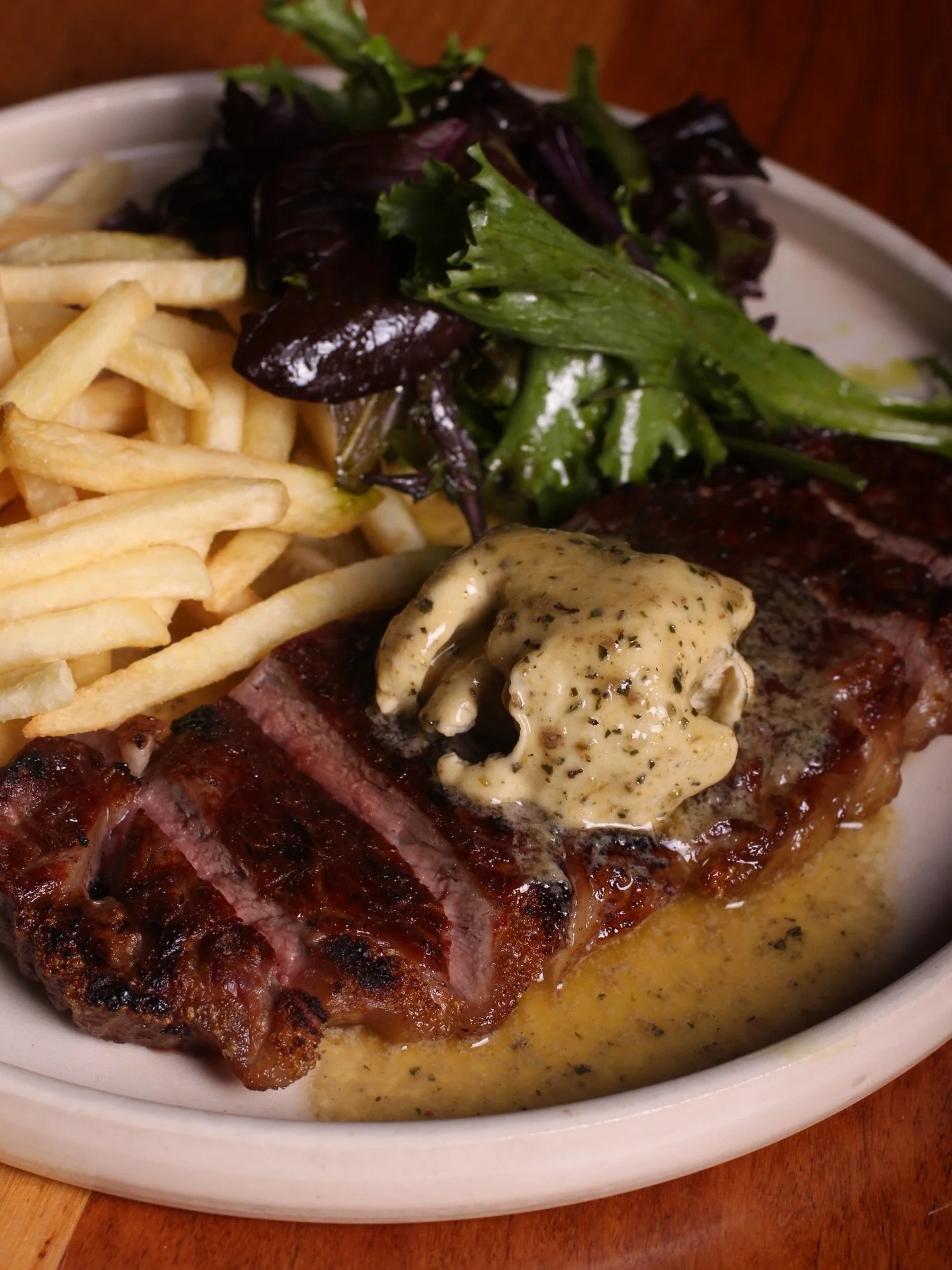 LOCALS THURSDAY STEAK with miso butter, salad and chips. 30 bones. Plus happy hour all night long. See you soon! 🔥